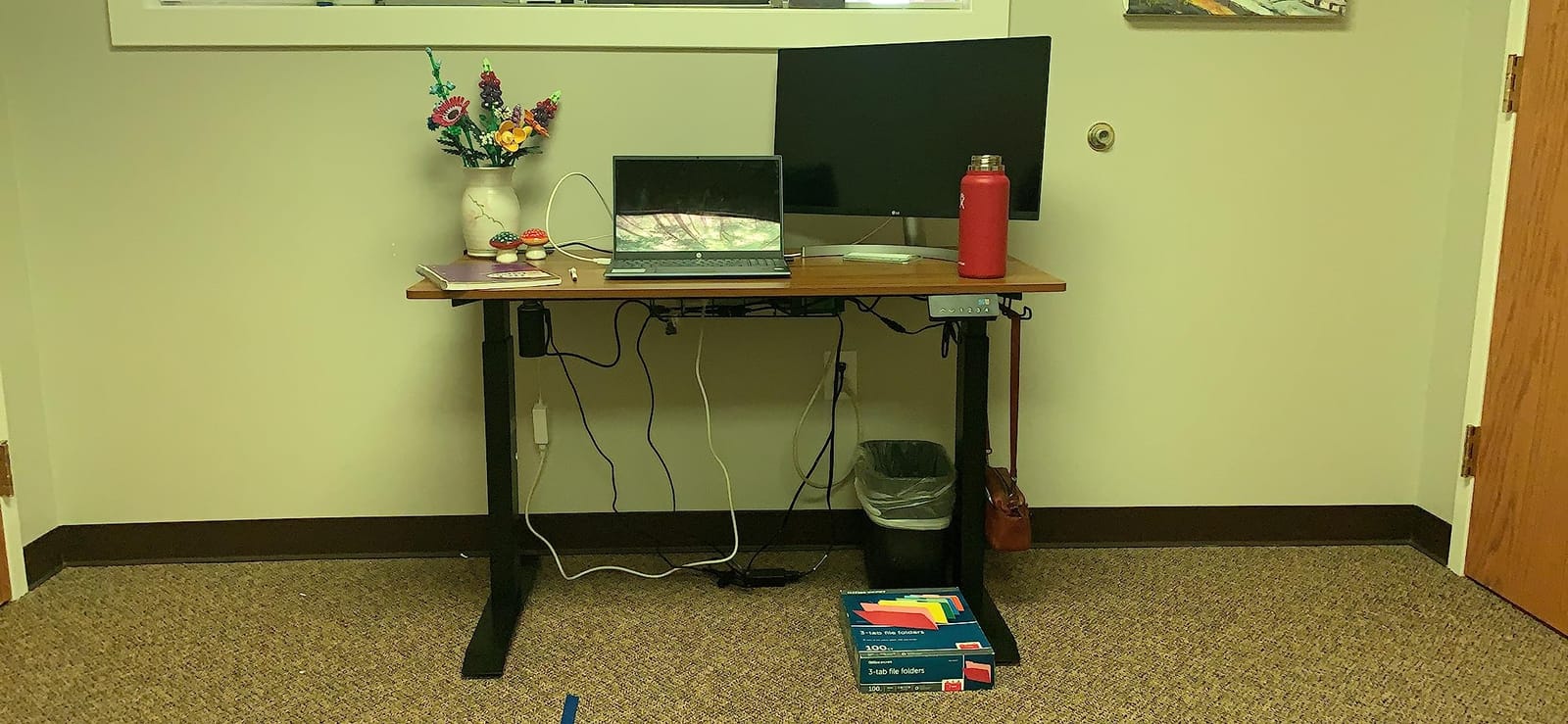 SHW 55 x 28 Electric Height Adjustable Standing Desk w/Drawer, White customer photo 1