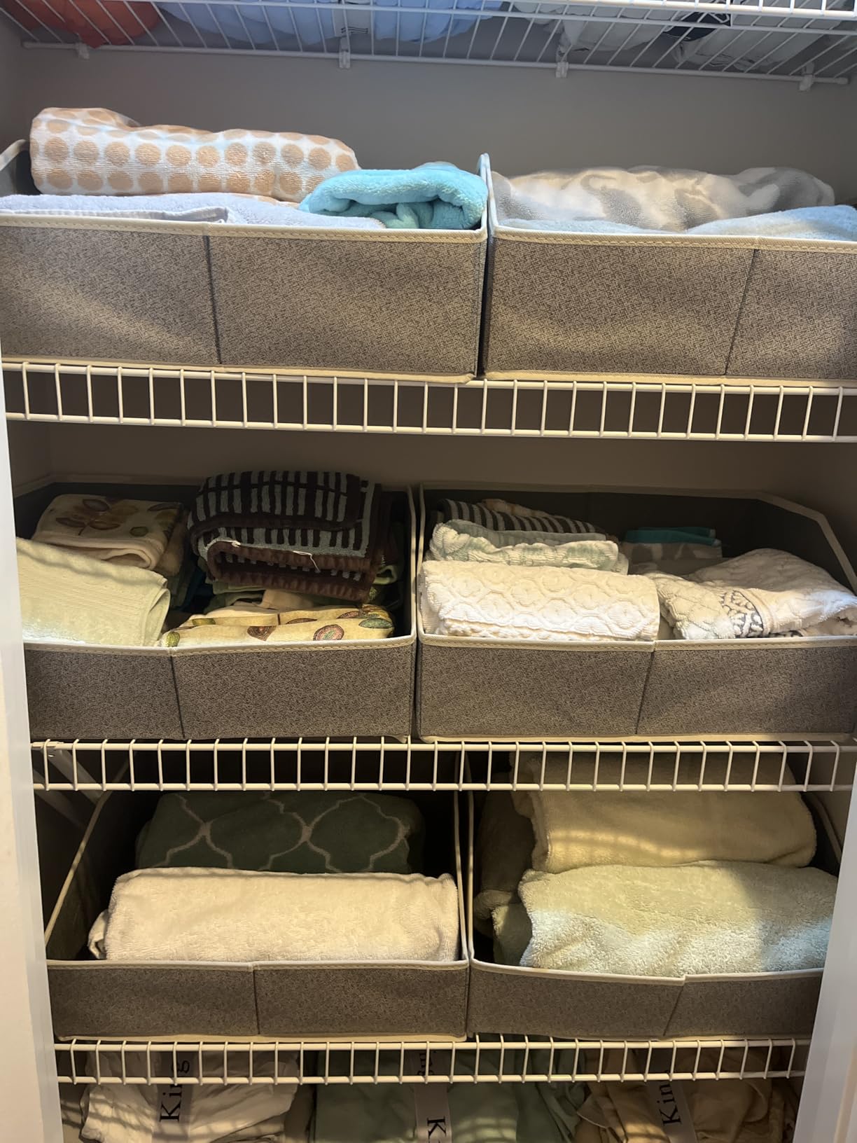 Homsorout Closet Organizers Bins 6 Packs - Large Closet Shelf Organizer with Handles, Fabric Trapezoid Storage Bins, Collapsible Storage Cubes for Clothes, Towels, Light Gray customer photo 2