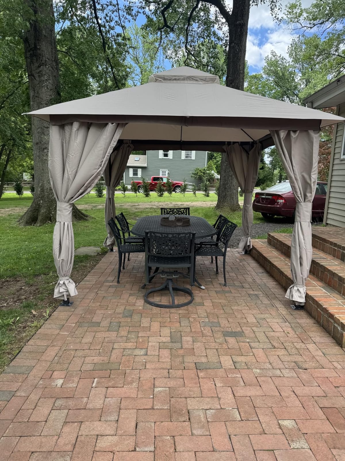 LAUSAINT HOME 10x10 Gazebo Canopy, Metal Frame Heavy Duty Patio Canopy Tent Shelter with Double Roofs, Mosquito Nettings and Privacy Screens for Backyard, Garden, Lawn, Khaki customer photo 2
