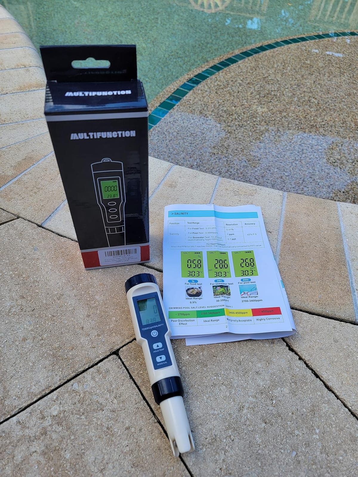 Pool Salt Tester & PH Meter, Hofun Digital Salinity Meter and PH Tester for Aquarium and Pool Saltwater Water, 5 in 1 Salinity PH Temp EC and TDS Meter, Aquarium Swimming Pool Hot Tub, Multiparameter customer photo 1