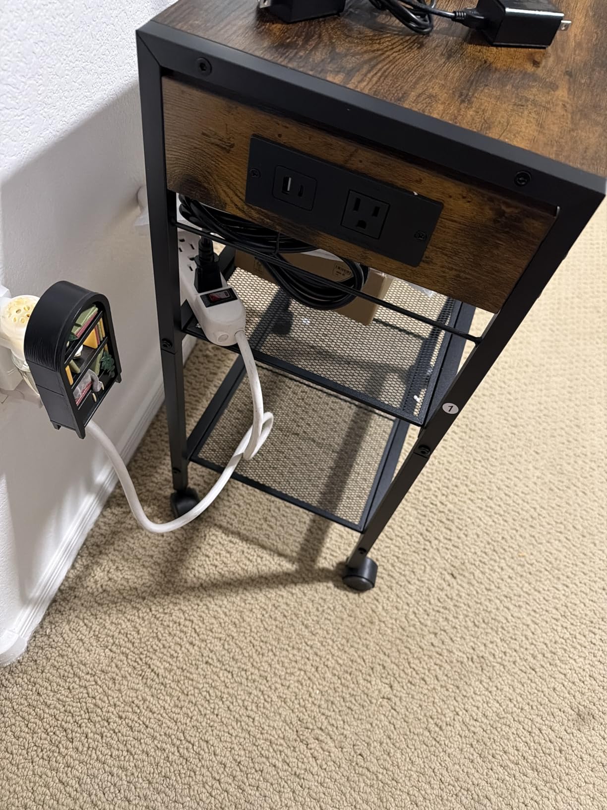HOOBRO Industrial Printer Stand, 3-Tier Mobile Printer Table, Rolling Cart with Power Outlets and USB Ports, Home Printer Stand with 2 Hooks, for Office, Living Room, Rustic Brown BF22UPS01 customer photo 2