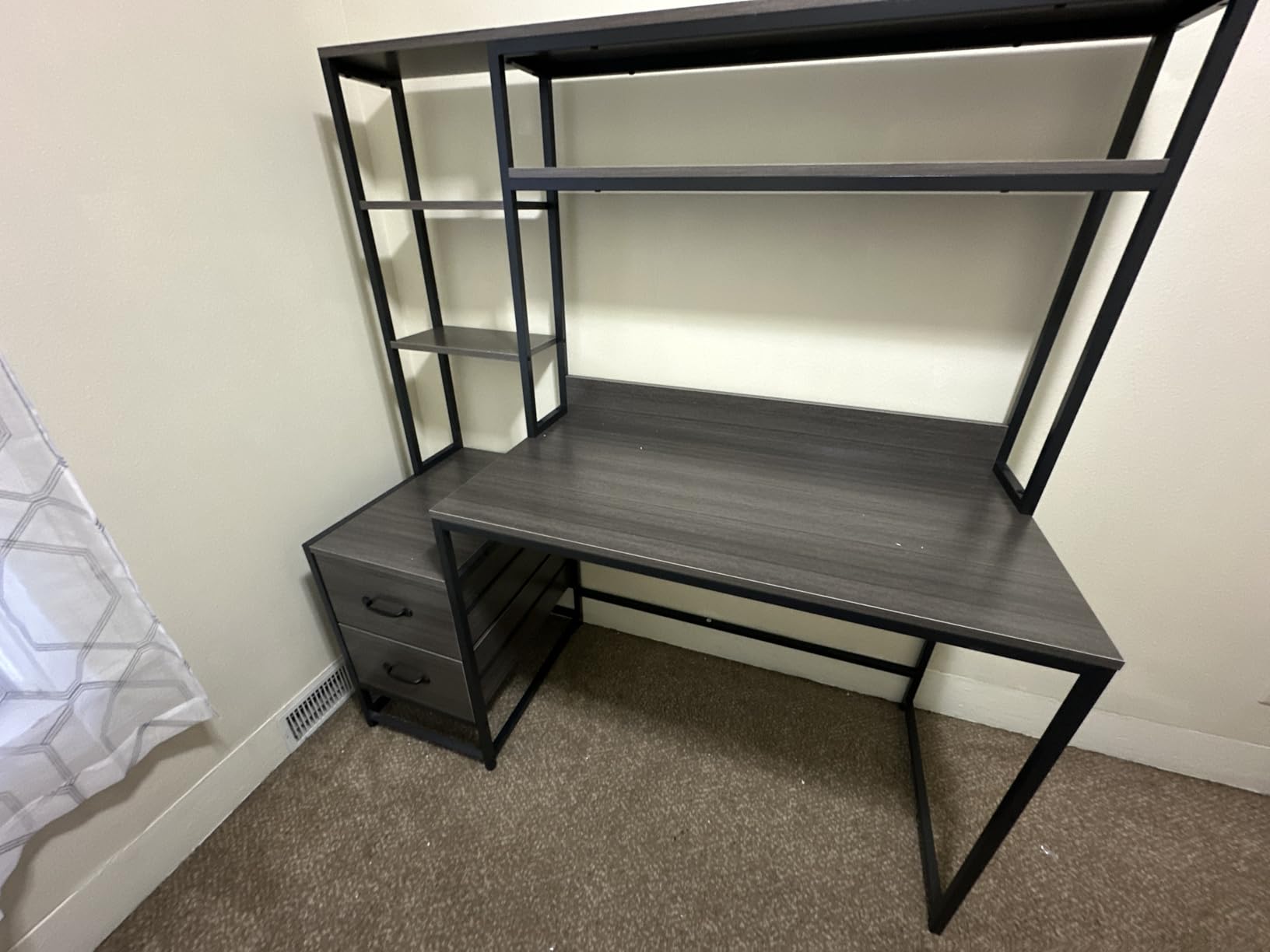 Tribesigns 55 Inch Computer Desk with 2 Drawers and Storage Shelves, Rustic Office Desk with Hutch, Study Writing Gaming Table Laptop Workstation for Home Office (White) customer photo 1