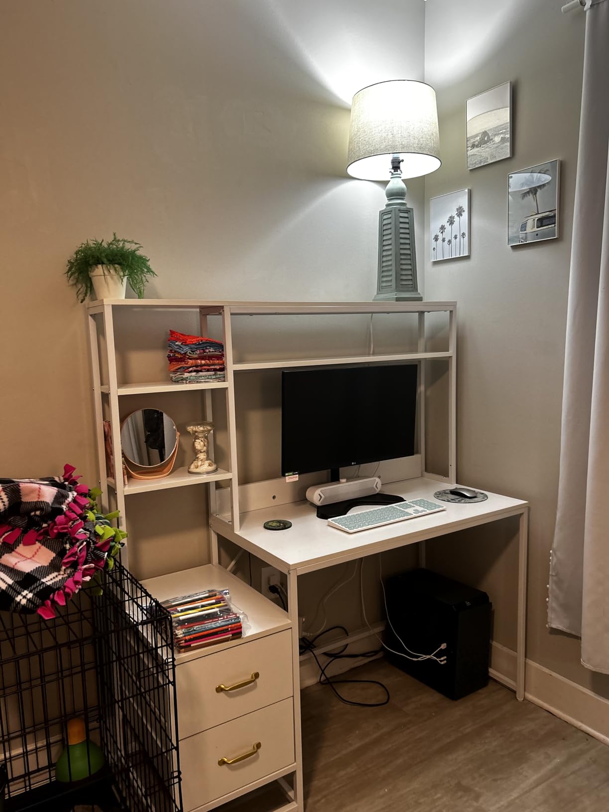 Tribesigns 55 Inch Computer Desk with 2 Drawers and Storage Shelves, Rustic Office Desk with Hutch, Study Writing Gaming Table Laptop Workstation for Home Office (White) customer photo 2