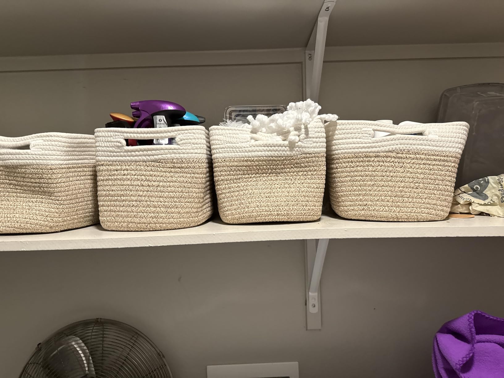 4 Pack Storage Baskets for Organizing, Woven Baskets for Shelves - Perfect for Toys, Books, Towels, and Clothes, Durable Gift Basket Bins Toy Storage, 12.7''Lx9''Wx7.8''H, Brown & White customer photo 2