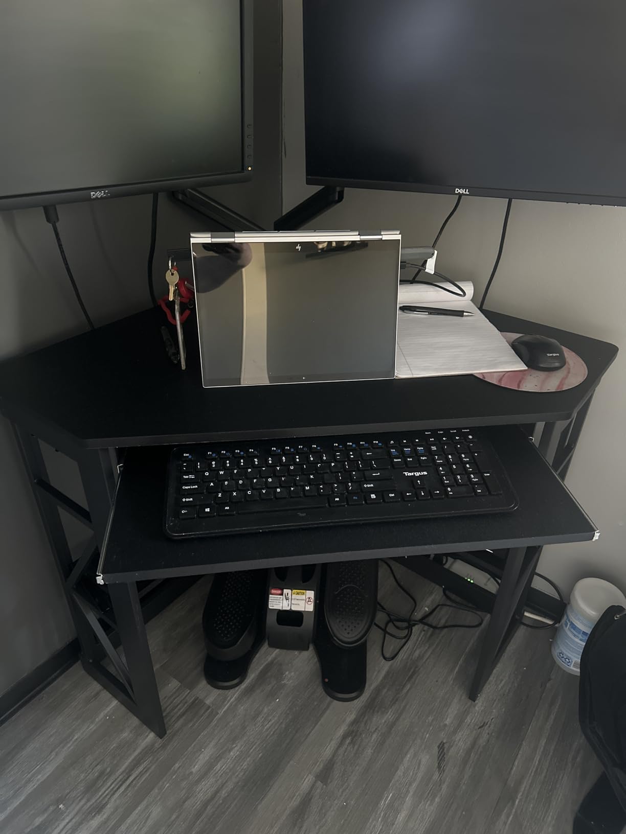 VECELO Corner Computer Desk 41 x 30 inches with Smooth Keyboard & Storage Shelves for Home Office Workstation,White & Gold customer photo 1