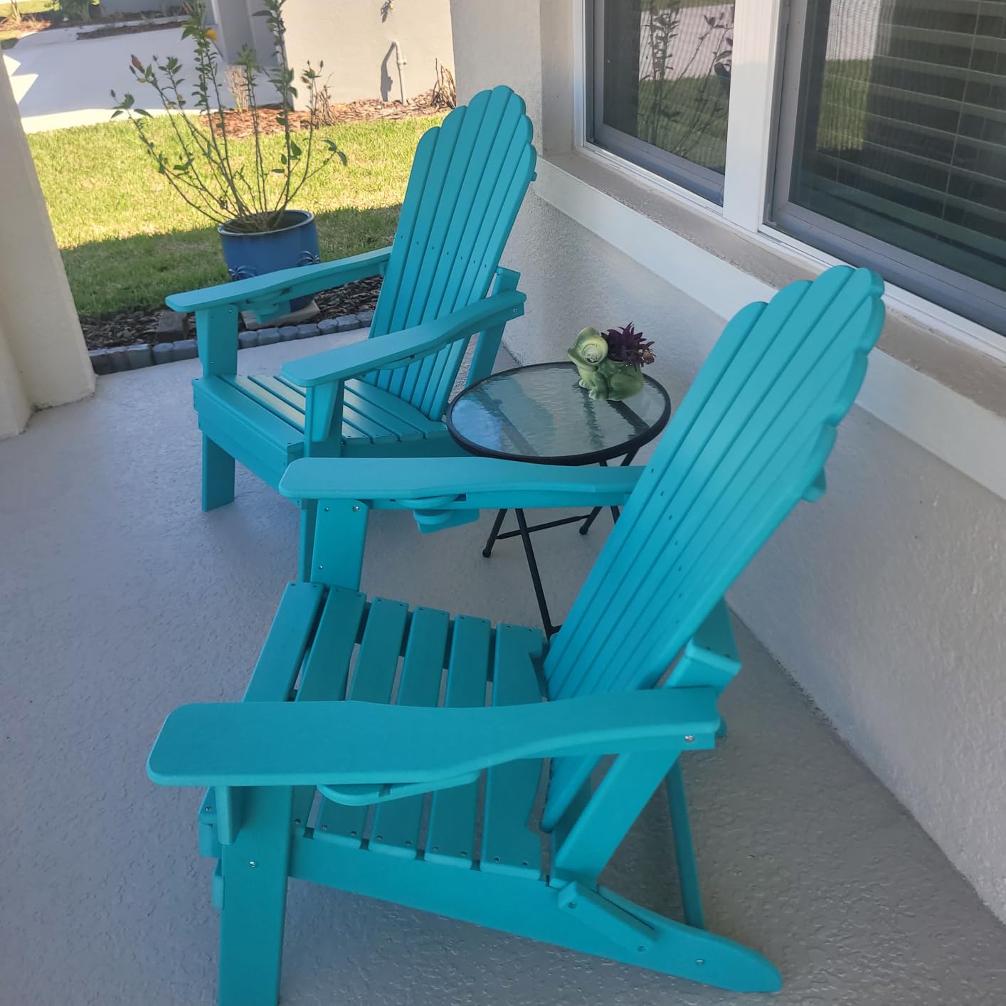 Plawdlik Oversized Folding Adirondack Chair, HDPE All-Weather Patio Chair with 2 Cup Holders, High Back Wide Seat Fire Pit Chair for Outdoor Lawn Garden, Gray customer photo 1
