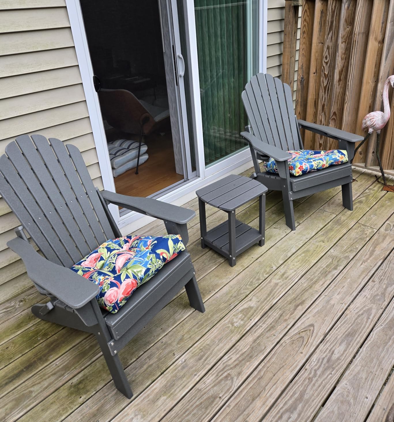 Plawdlik Oversized Folding Adirondack Chair, HDPE All-Weather Patio Chair with 2 Cup Holders, High Back Wide Seat Fire Pit Chair for Outdoor Lawn Garden, Gray customer photo 2