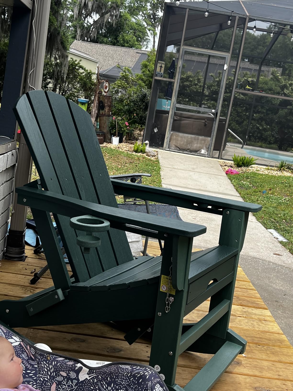 KINGYES Adirondack Rocking Chair Set of 2 with Retractable Ottoman and Cup Holders, HDPE Adirondack Rocker Patio Rocking Chair for Porch, Patio, Balcony, Black customer photo 1