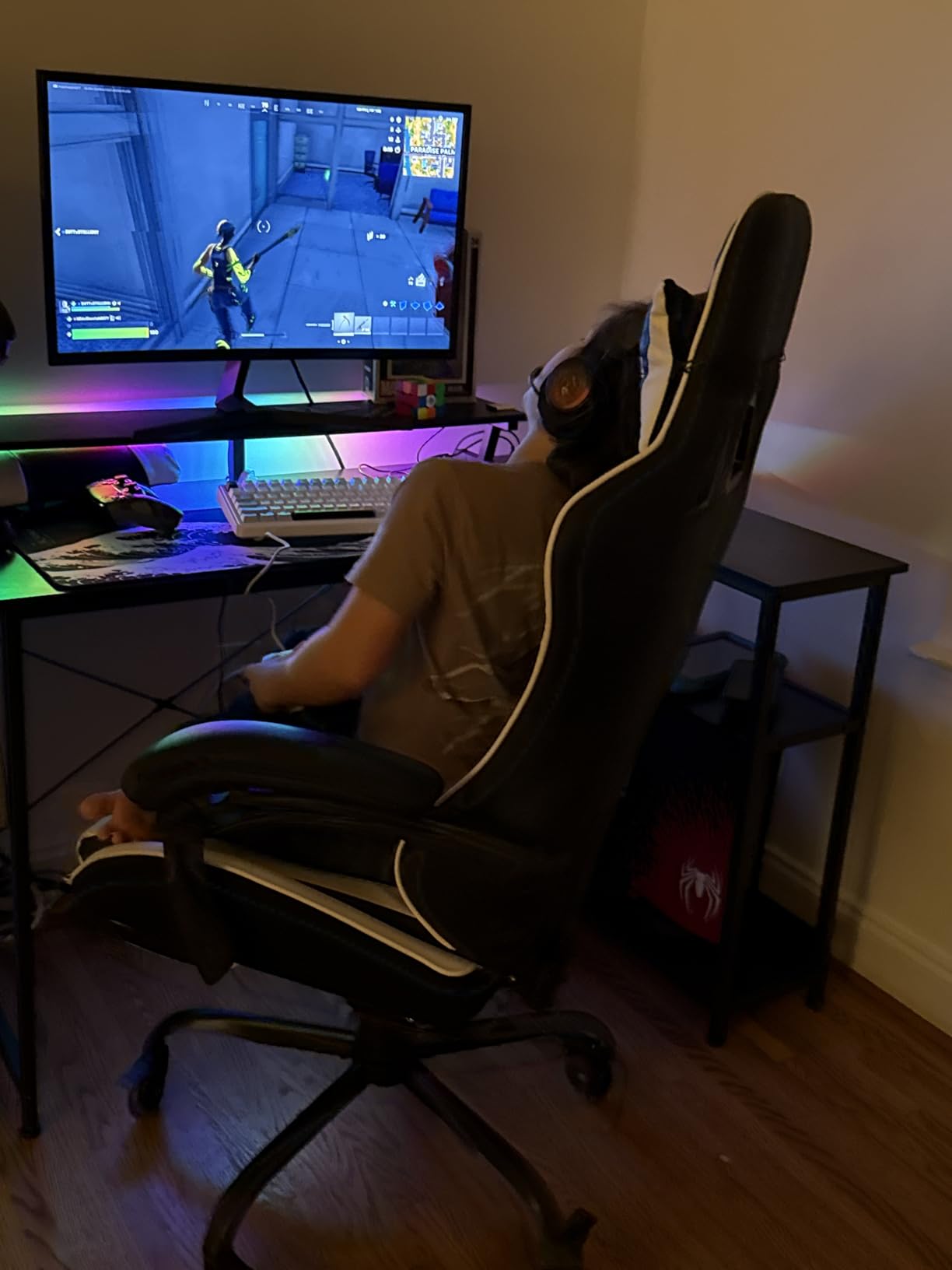 ODK 48 Inch L Shaped Gaming Desk with LED Lights, Power Outlets, Black customer photo 1