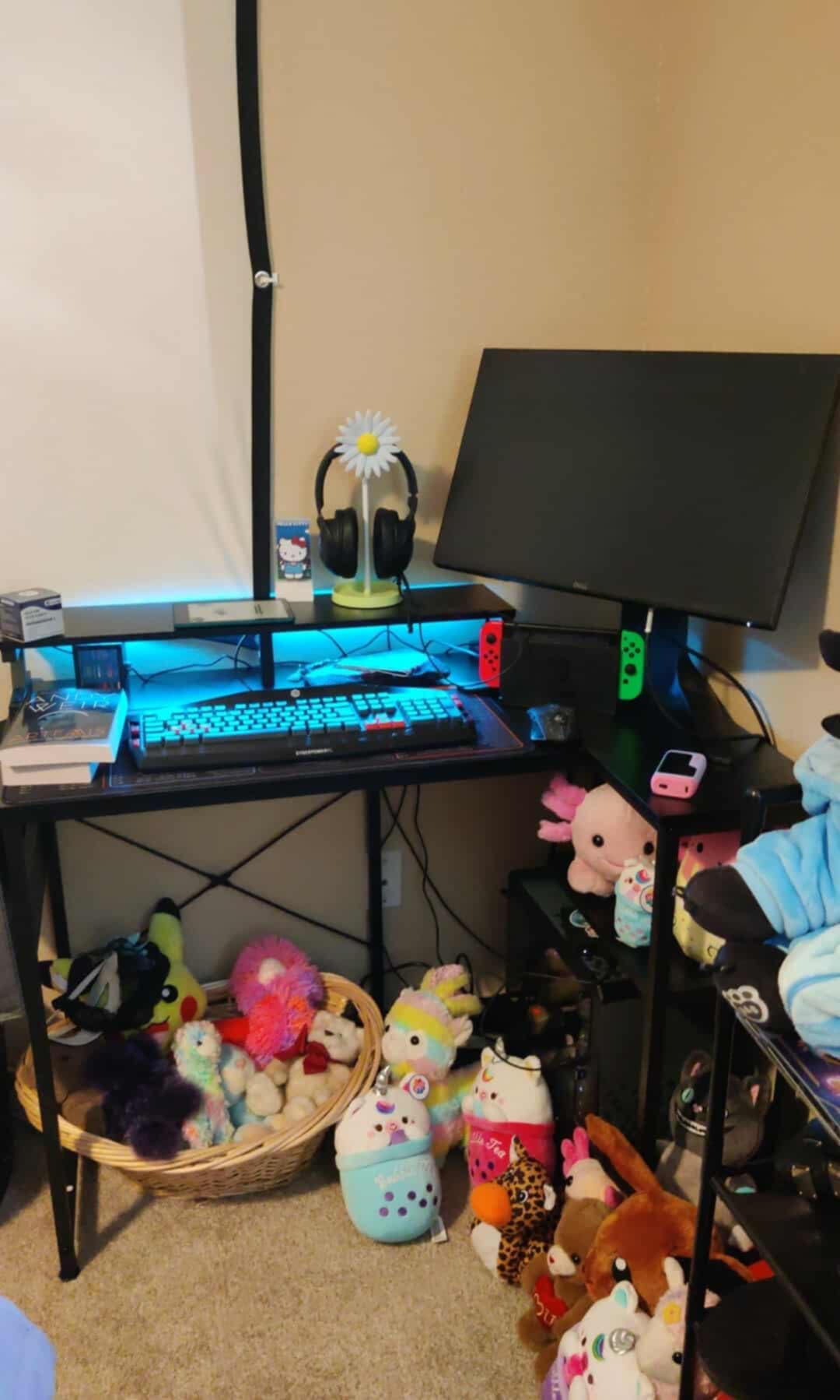ODK 58 Inch L Shaped Gaming Desk with LED Lights, Power Outlets, Black customer photo 1