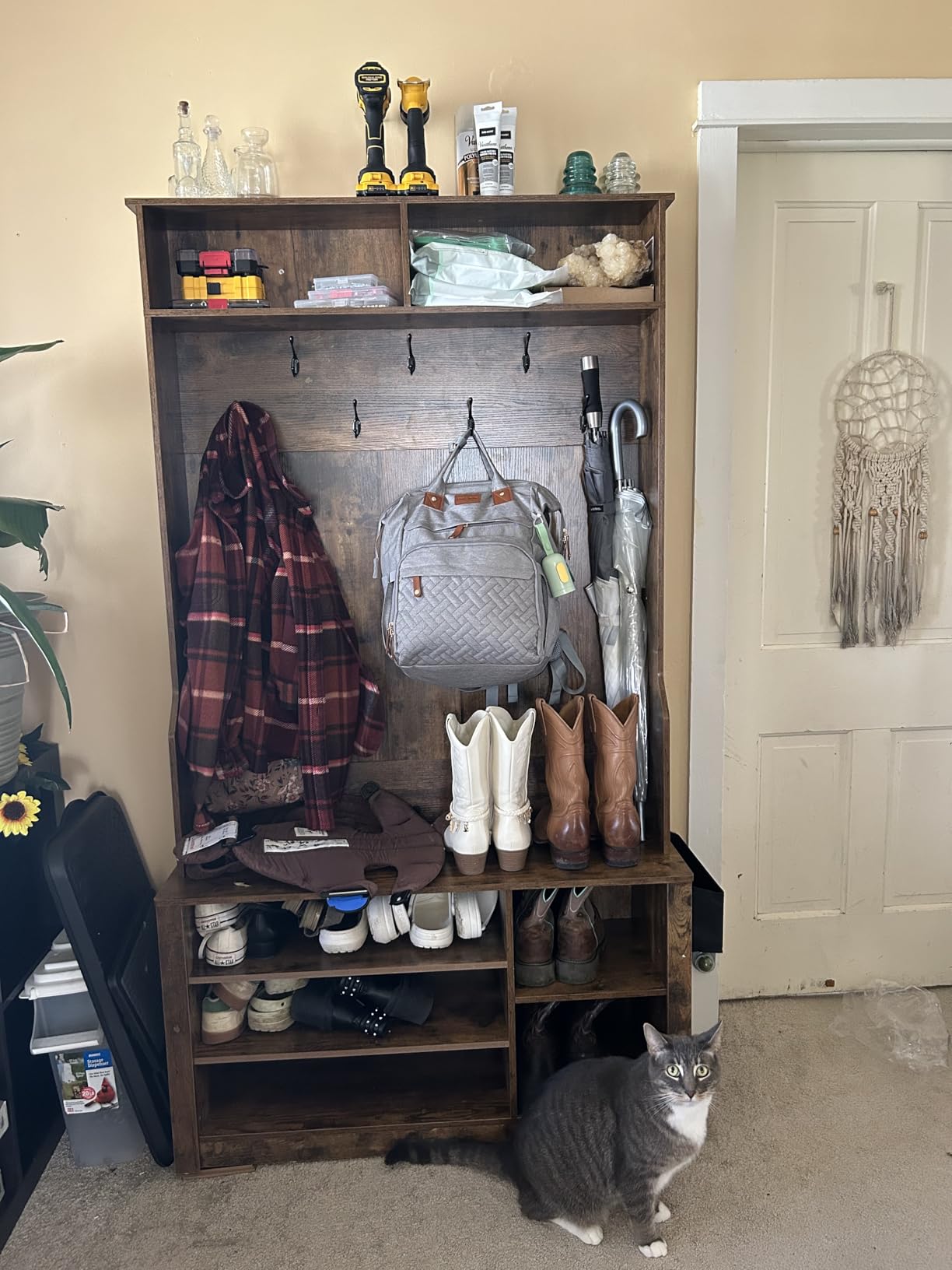 Aiho Entryway Hall Tree with Bench and Storage, Rustic Brown customer photo 2