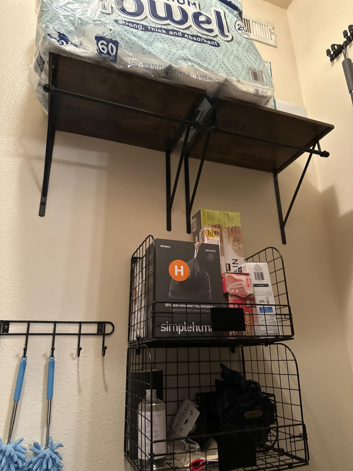 Laundry Room Shelves Wall Mounted with Wire Baskets, Over the Washer and Dryer Shelf with Clothes Drying Rack, Wire Shelves Baskets for Laundry Closet Organization and Storage, Wood+Metal, Black customer photo 2