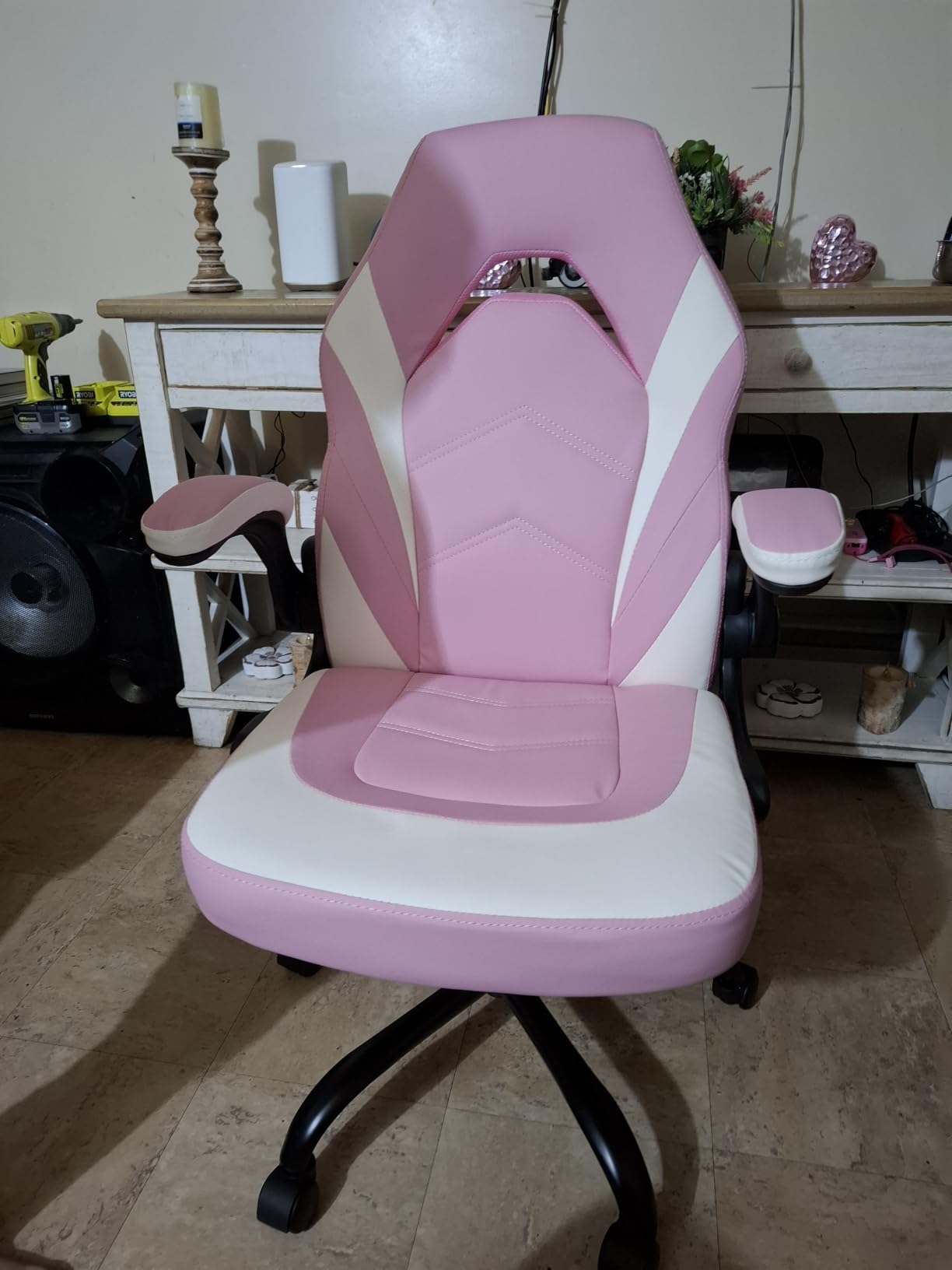 Sweetcrispy Computer Gaming Desk Chair - Ergonomic PU Leather with Comfy Lumbar Support, Height Adjustable Rolling Desk with Flip-up Armrests, for Home and Office customer photo 2