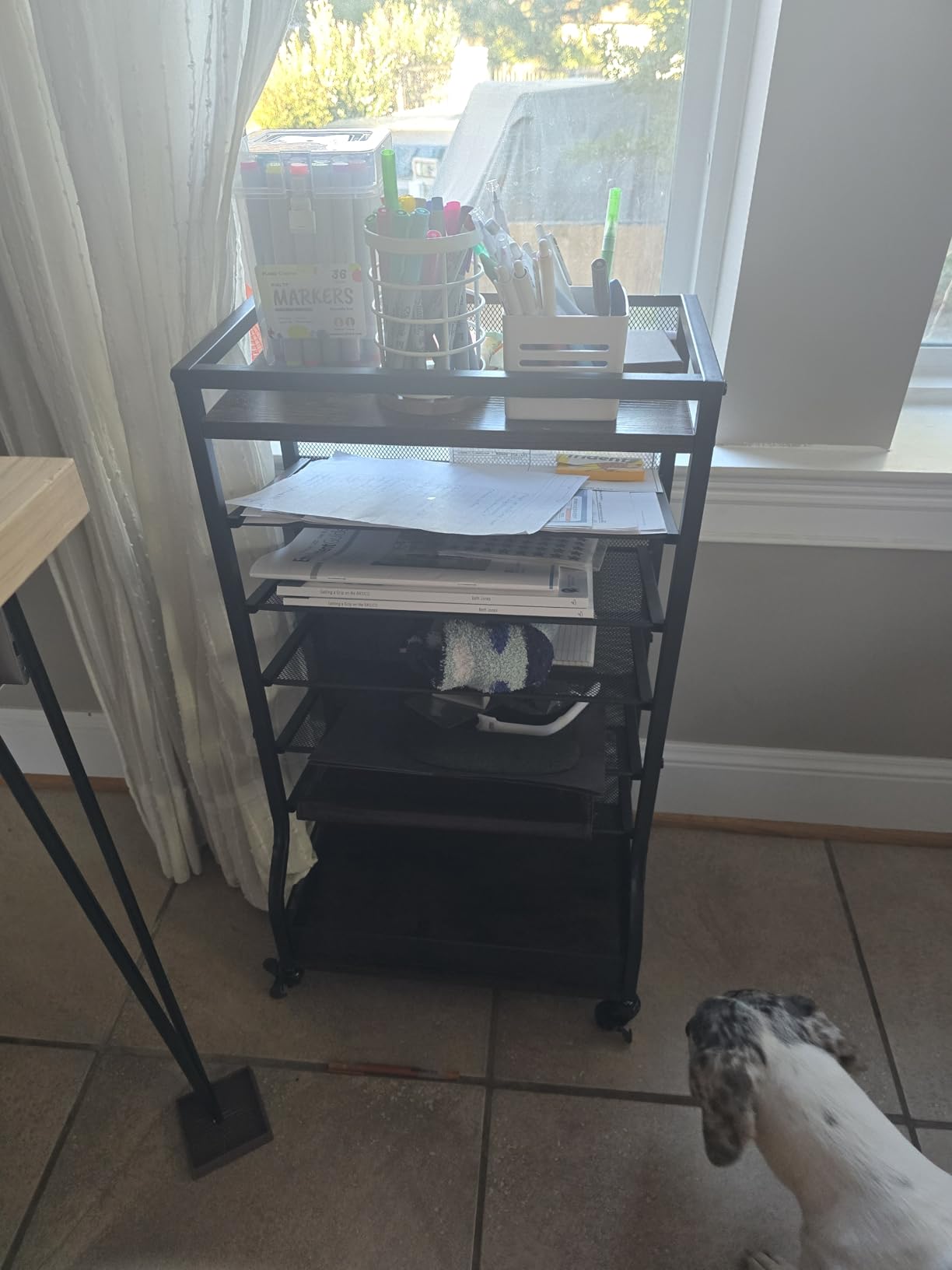 ThreeHio 7 Tier Rolling File Cart with Sliding Trays, Wood Metal File Organizer Beside Desk, Free-Standing File Holder, Paper Letter Tray Organizer Mesh Desk Organizer for Home Office School (Patent) customer photo 1