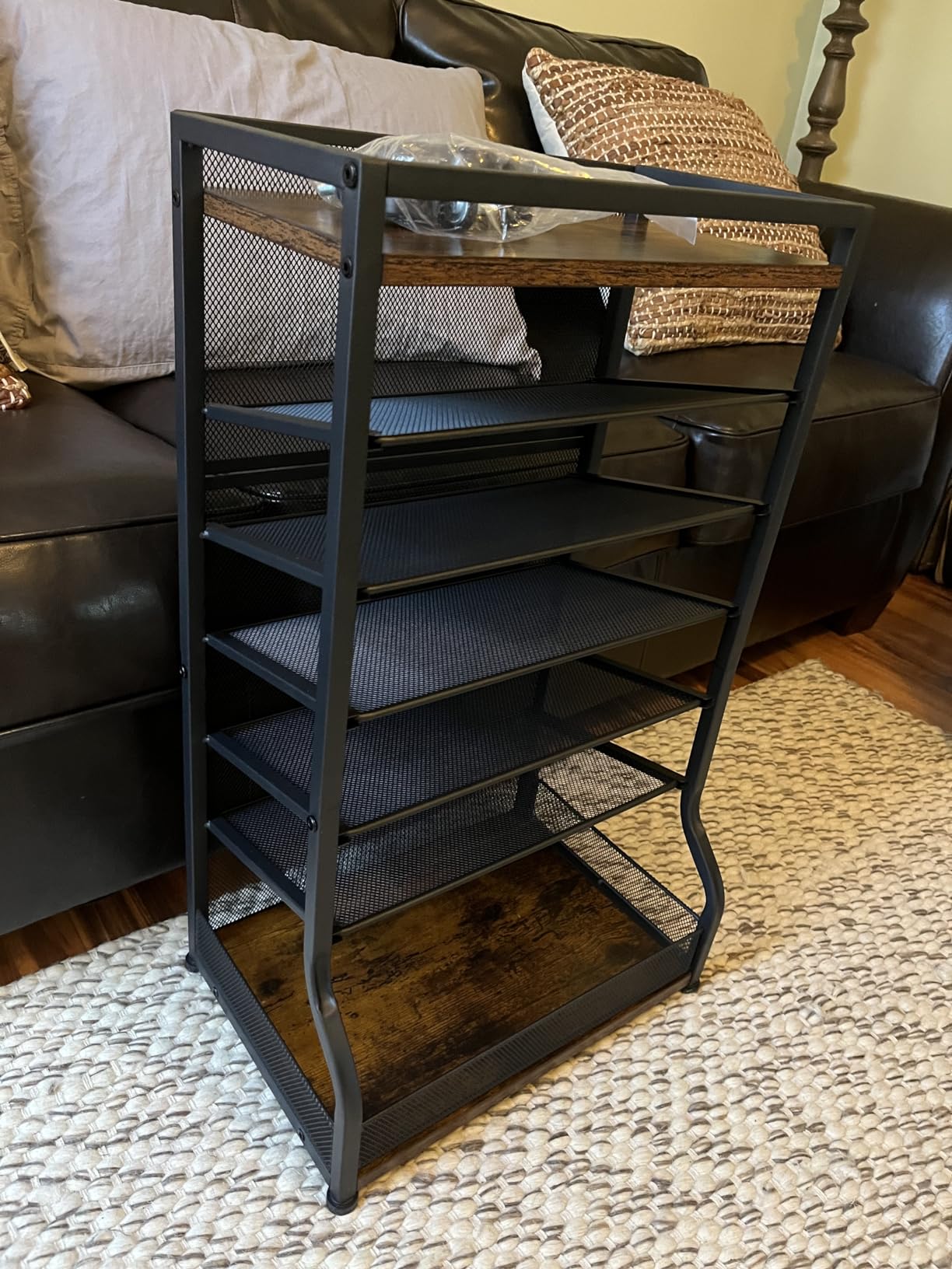 ThreeHio 7 Tier Rolling File Cart with Sliding Trays, Wood Metal File Organizer Beside Desk, Free-Standing File Holder, Paper Letter Tray Organizer Mesh Desk Organizer for Home Office School (Patent) customer photo 2