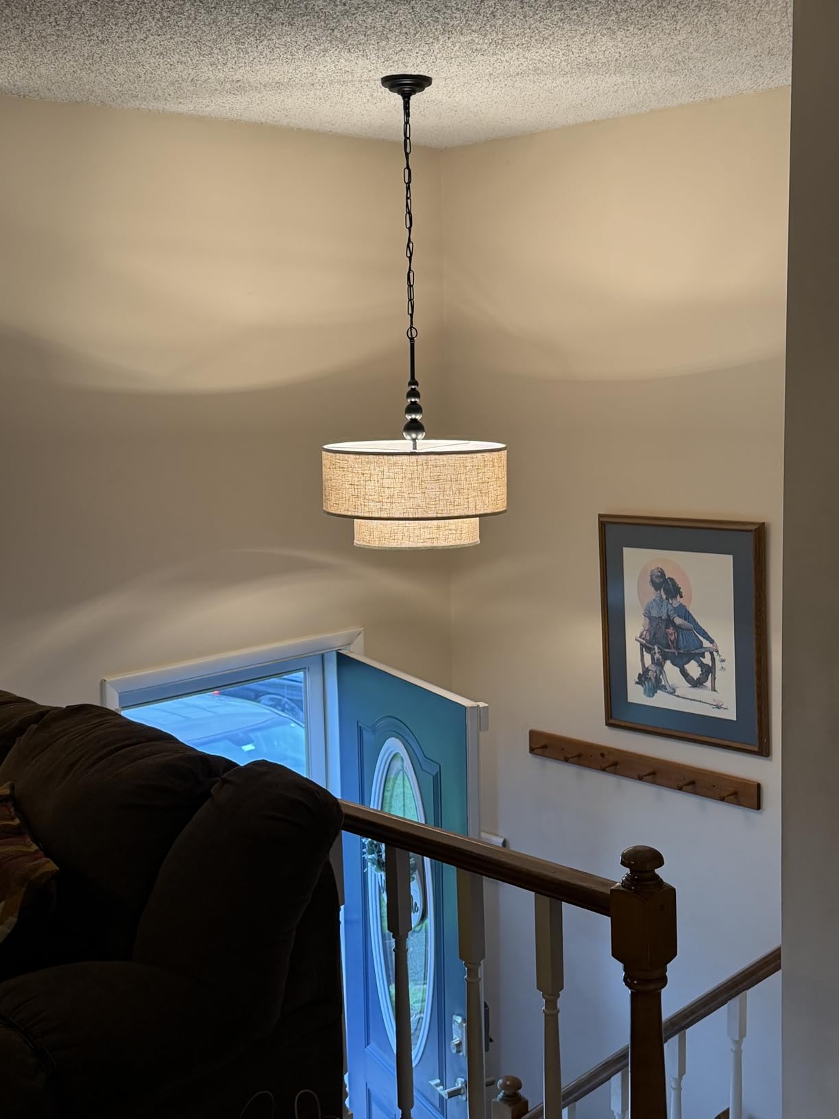Shrine Lighting Drum Chandeliers, Modern Style, Perfect Pendant Light Fixture for Dining Room, Living Room, D20'' x H9'', Adjustable Chains 59'', E12*4 Sockets, White Lampshade & Brass Finish Frame customer photo 2