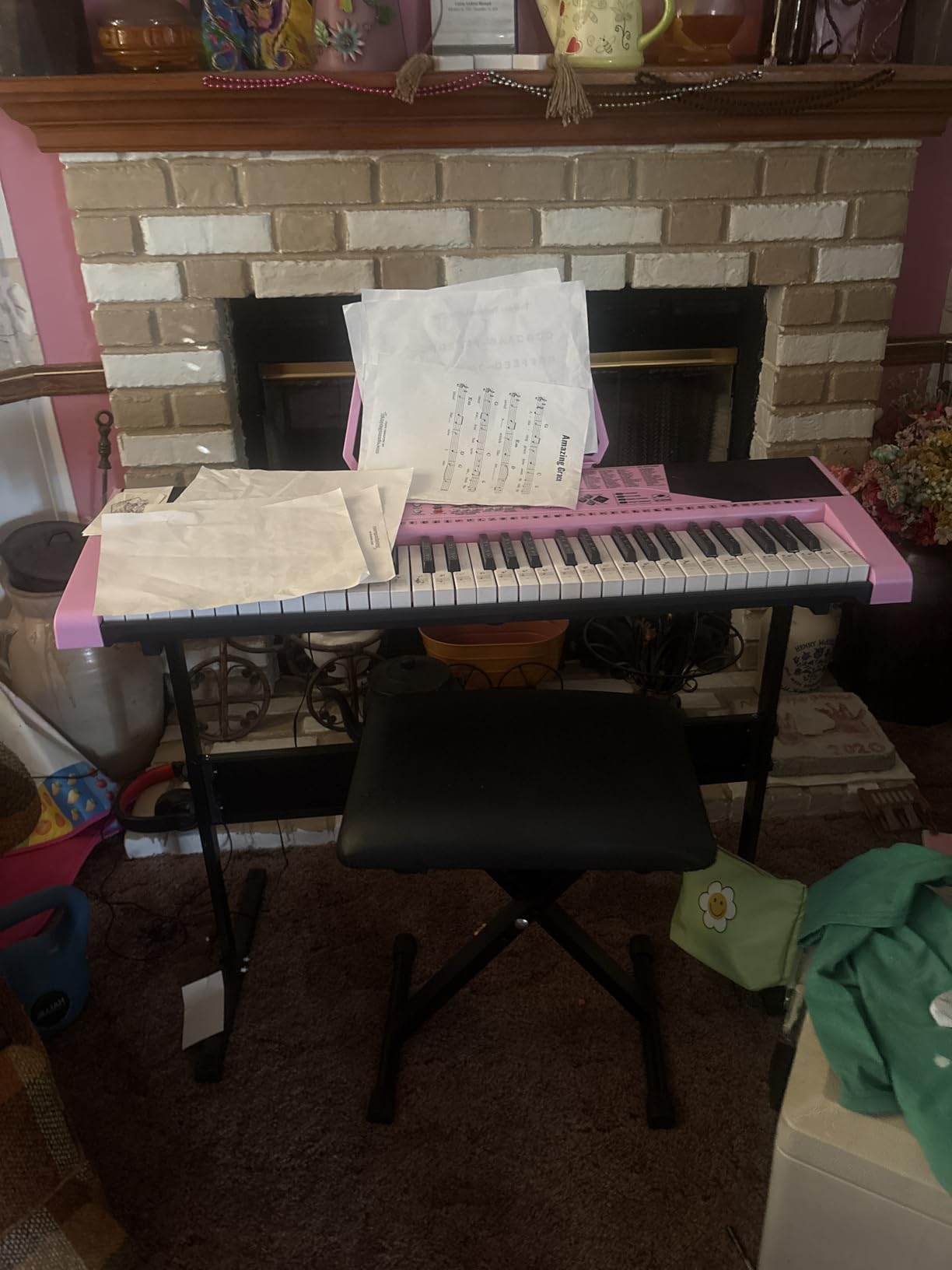 Best Choice Products 61-Key Beginners Complete Electronic Keyboard Piano Set w/Lighted Keys, LCD Screen, Headphones, Stand, Bench, Teaching Modes, Note Stickers, Built-In Speakers - Red customer photo 2