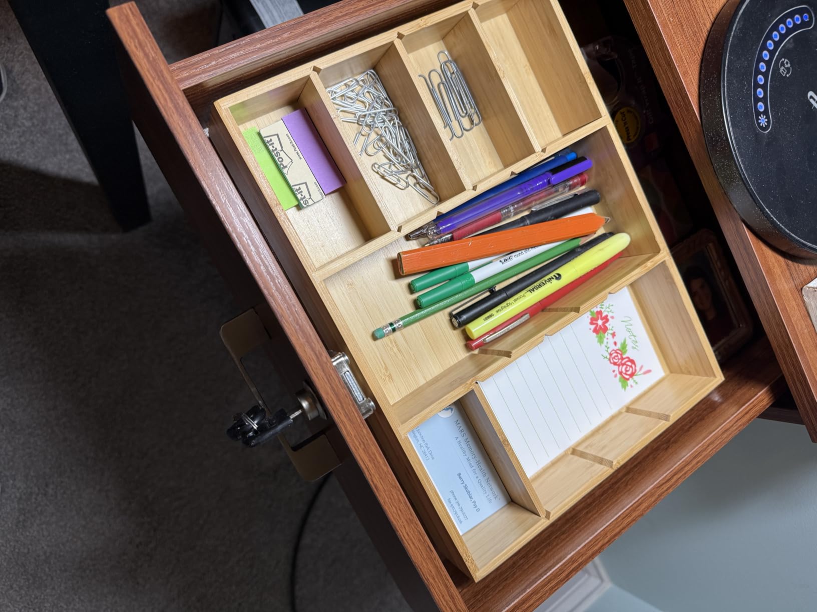 Umilife Bamboo Desk Drawer Organizer, Wood Junk Organizer Tray with Adjustable Dividers, Anti-Skip Storage Organization in Office Bathroom Drawer for Vanity, Makeup, 12