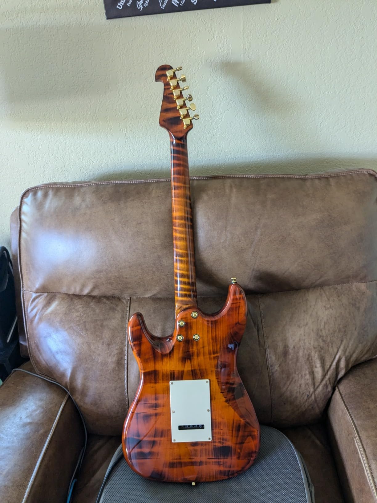 Bullfighter Electric Guitar with Tiger Stripe Flamed Maple Top & Gold Pickguard, Solid Body Electric Guitars for Adults D190(New version) customer photo 1