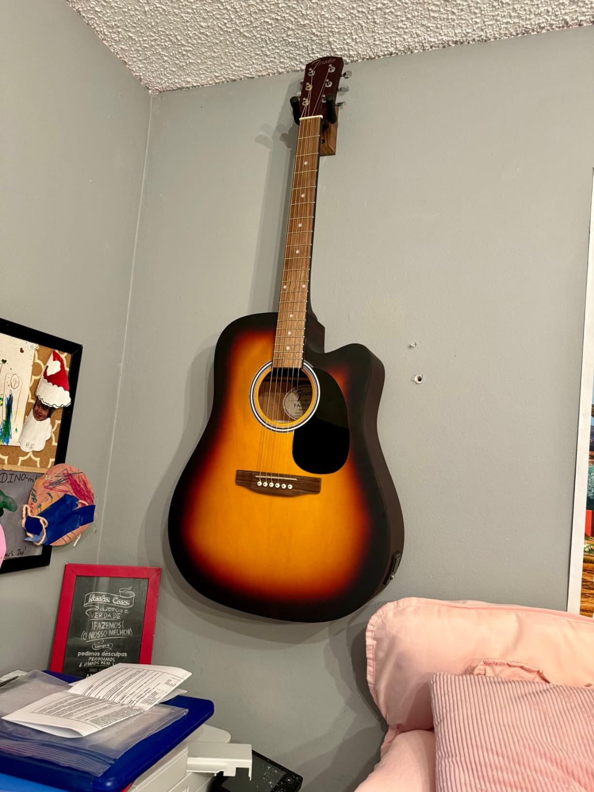 Fender FA-25CE Dreadnought Acoustic Electric Guitar, Beginner Guitar, with 2-Year Warranty, Includes Built-in Tuner and On-Board Volume and Tone Controls, Comes with Free Lessons, Sunburst customer photo 2