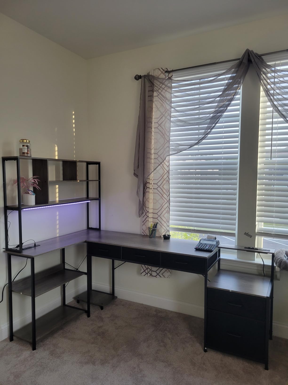 AODK 79 inch L Shaped Desk with 5 Drawers, LED Light & 2 Power Outlets customer photo 1