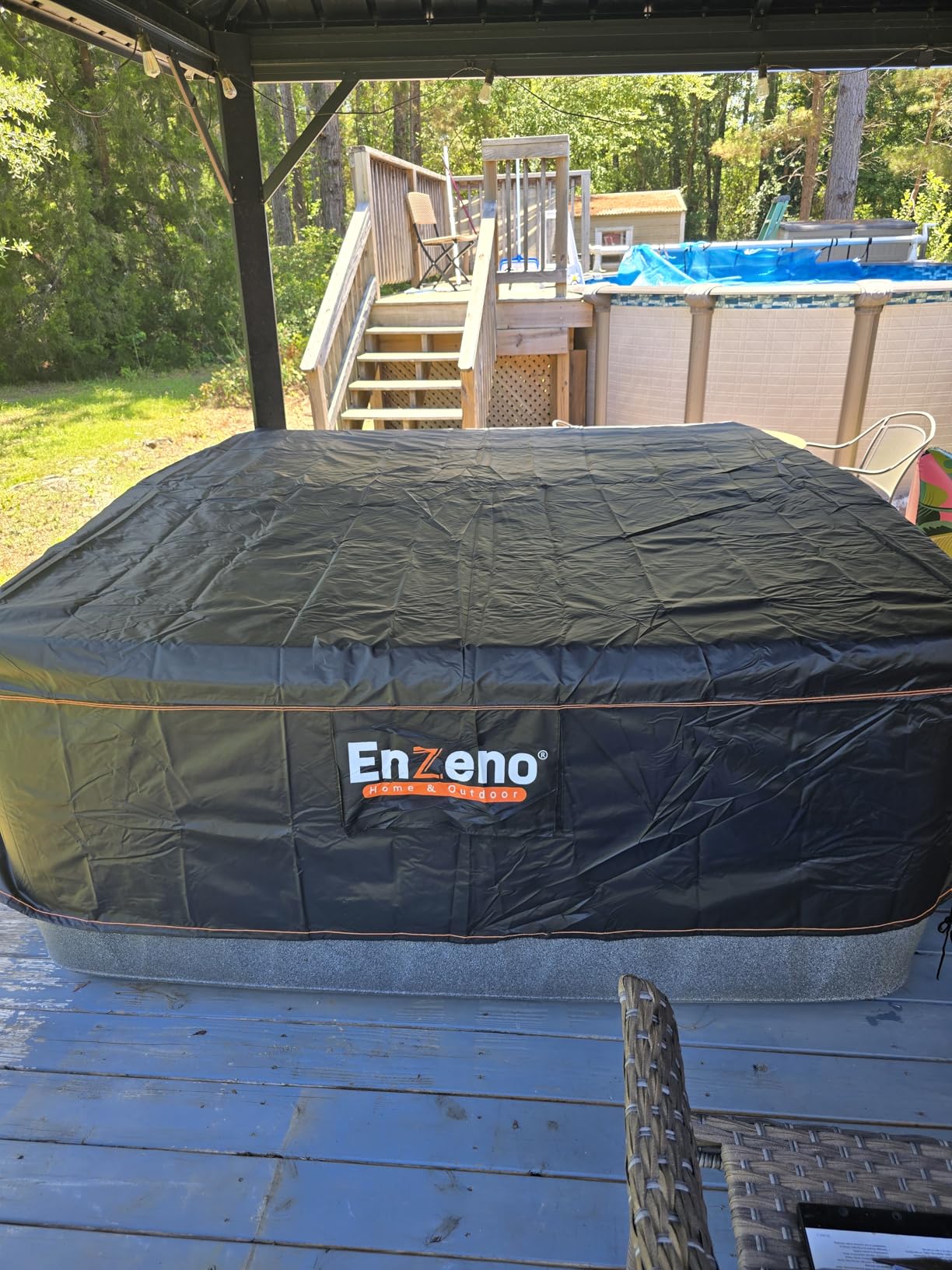 Enzeno Outdoor SPA Hot Tub Cover Waterproof Square 86 x 86 inch fit 84 x 84 or 83 x 83 or 82 x 82 or 7 ft x 7 ft 420D Heavy Duty Cub Hot Tub Lid Protectors Protective Cover Cap customer photo 2