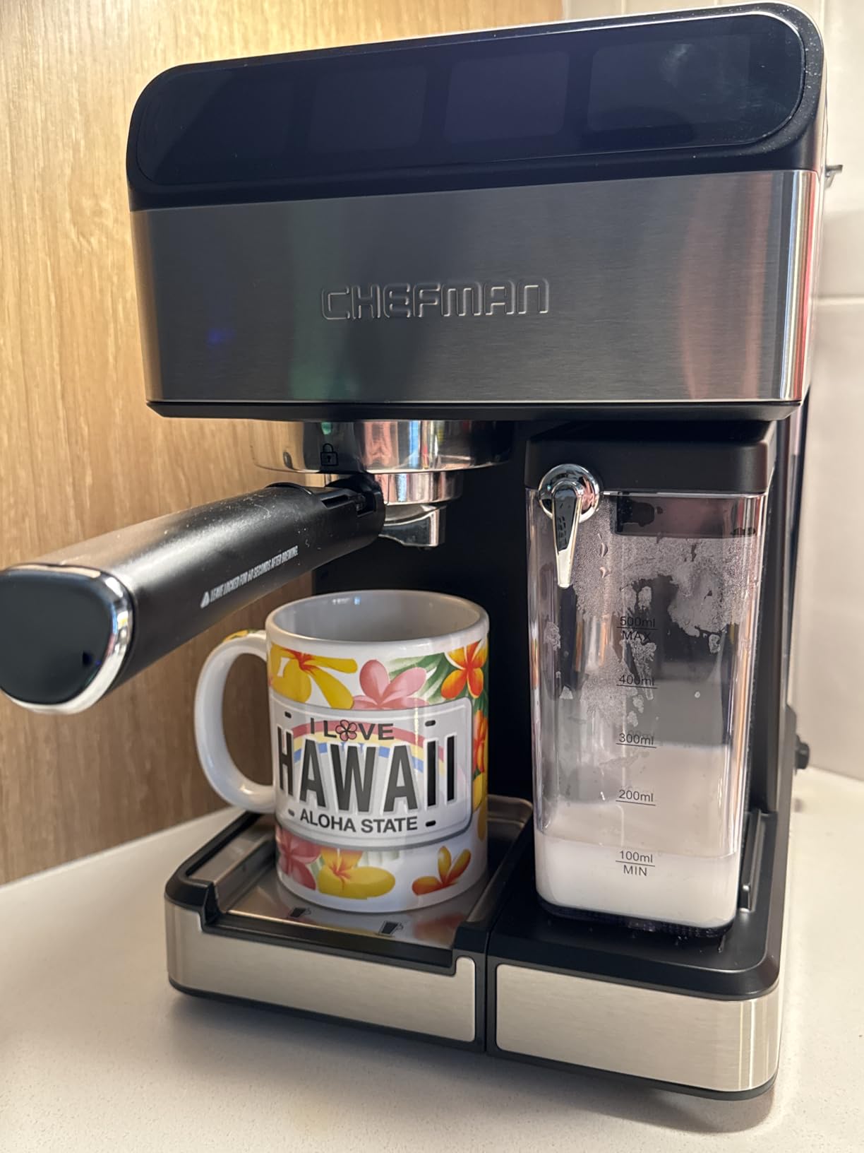 Chefman CaféMaster Pro Espresso Machine, Brew Single or Double Shots, Coffee Maker with Built-In Milk Frother for Cappuccino & Latte, XL 1.8 Liter Removable Water Reservoir - Stainless Steel customer photo 2