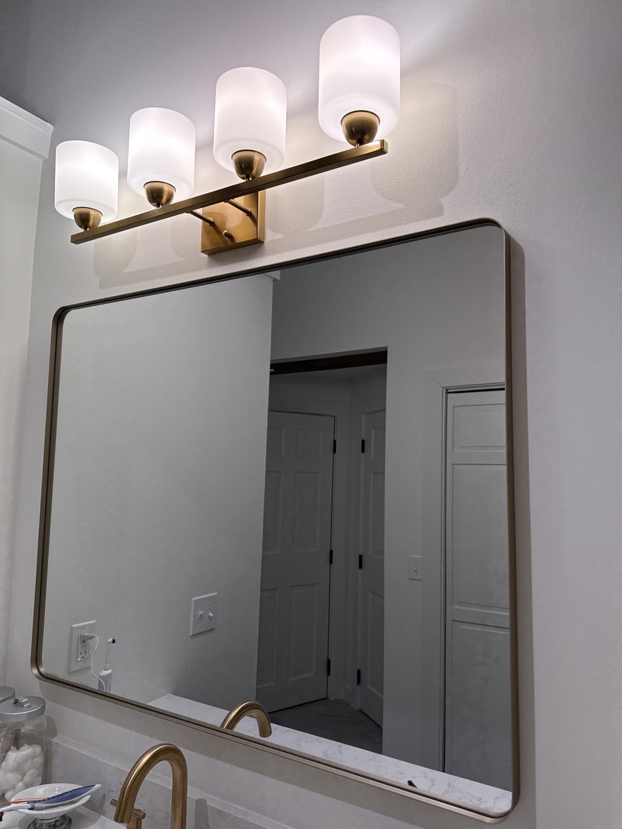 Mecgirn Matte Black Milk Glass Wall Sconces, 1 Pack Hardwired Indoor Wall Light Fixtures for Living Room, Hallway, Bedroom, Ceramic E26 Sockets (Bulbs Not Included) customer photo 2