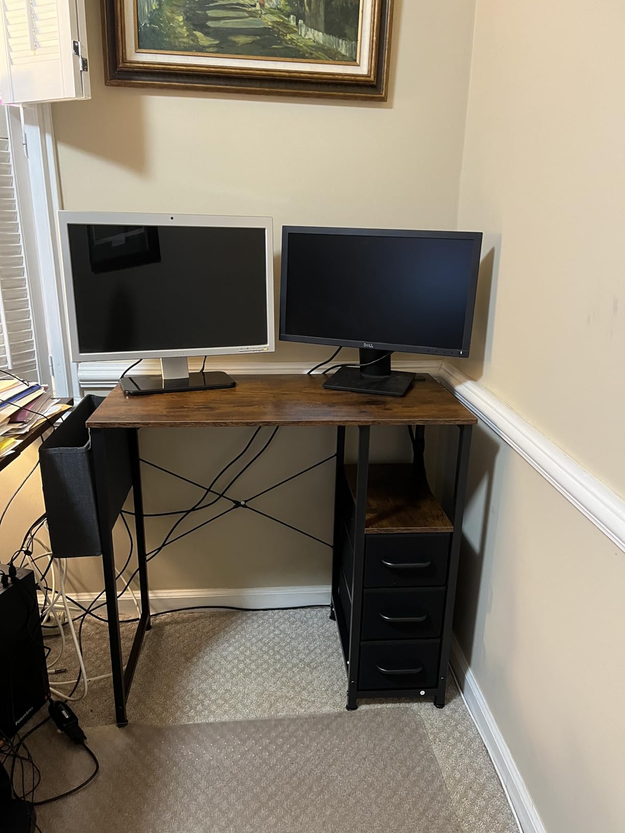 AODK 32 Inch Small Computer Desk with Fabric Drawers, Vintage customer photo 2