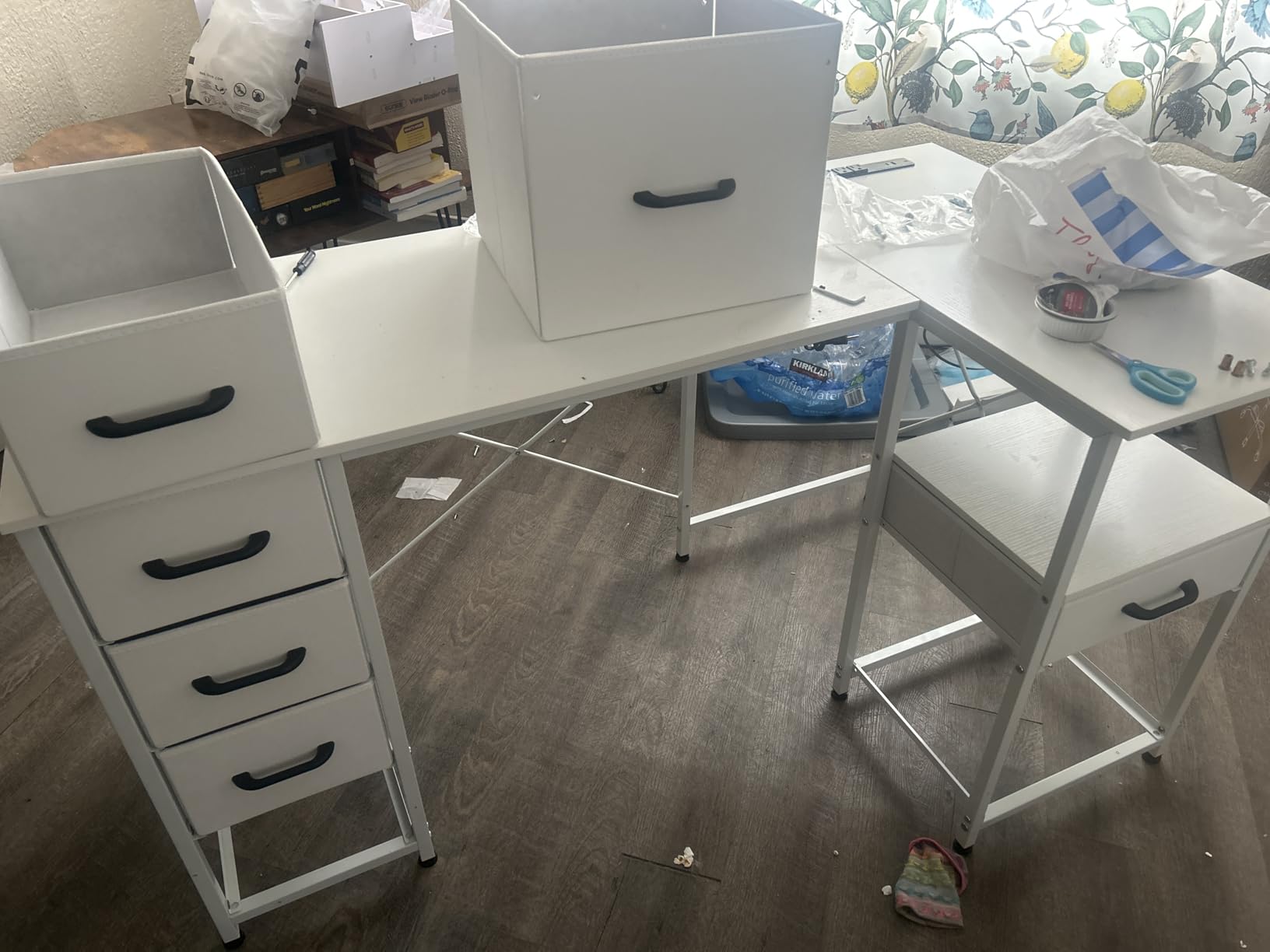 Coleshome 55 Inch L Shaped Office Desk with 6 Drawers, Power Outlet, White customer photo 1
