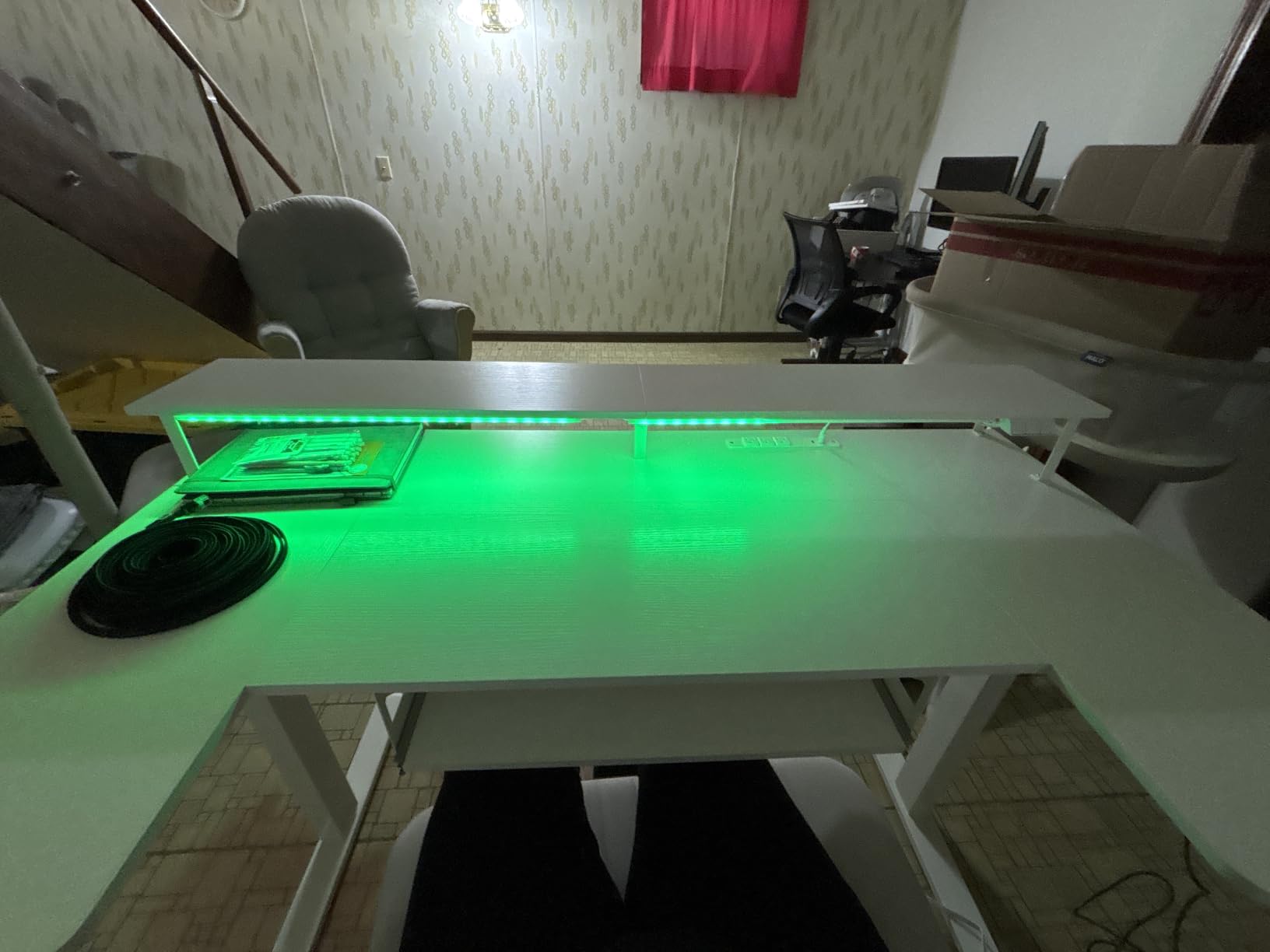 OffiGo 55 Inch U Shaped Electric Standing Desk with Keyboard Tray, White customer photo 1