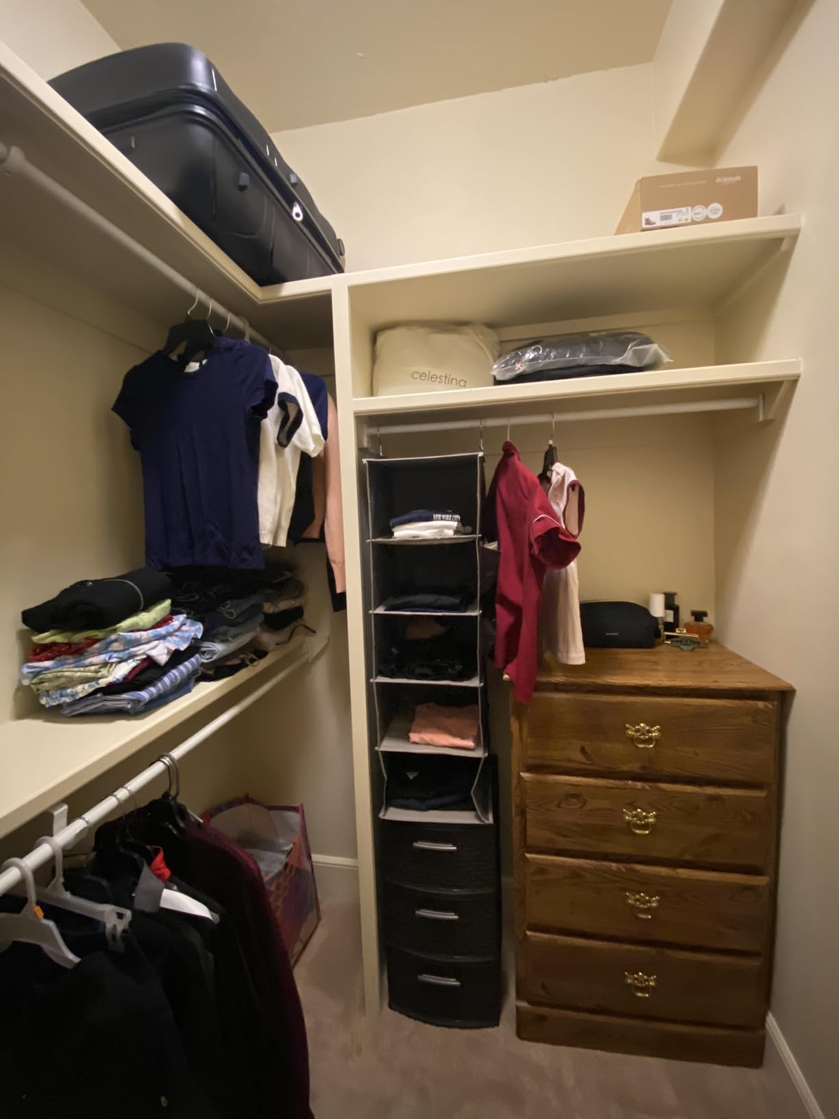 BOOMIBOO Hanging Closet Organize and Shelves，5-Hanging Shelf with 2 Side Pockets，Storage Foldable （Grey） customer photo 1