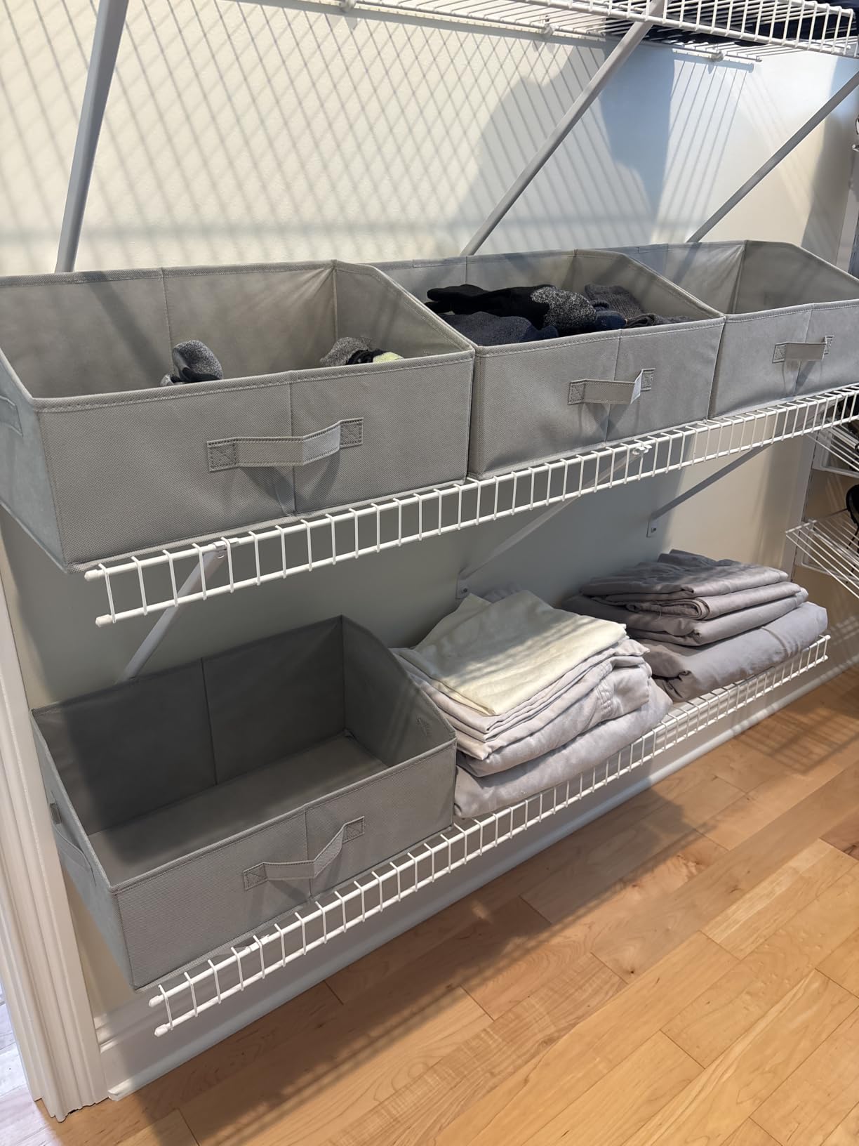 Criusia Closet Organizers Bins 4 Pack - Large Collapsible Shelf Organizer with Handles - Fabric Trapezoid Home Organization and Storage Baskets for Organizing Clothes Toy Blanket Towel Purse Hats customer photo 1