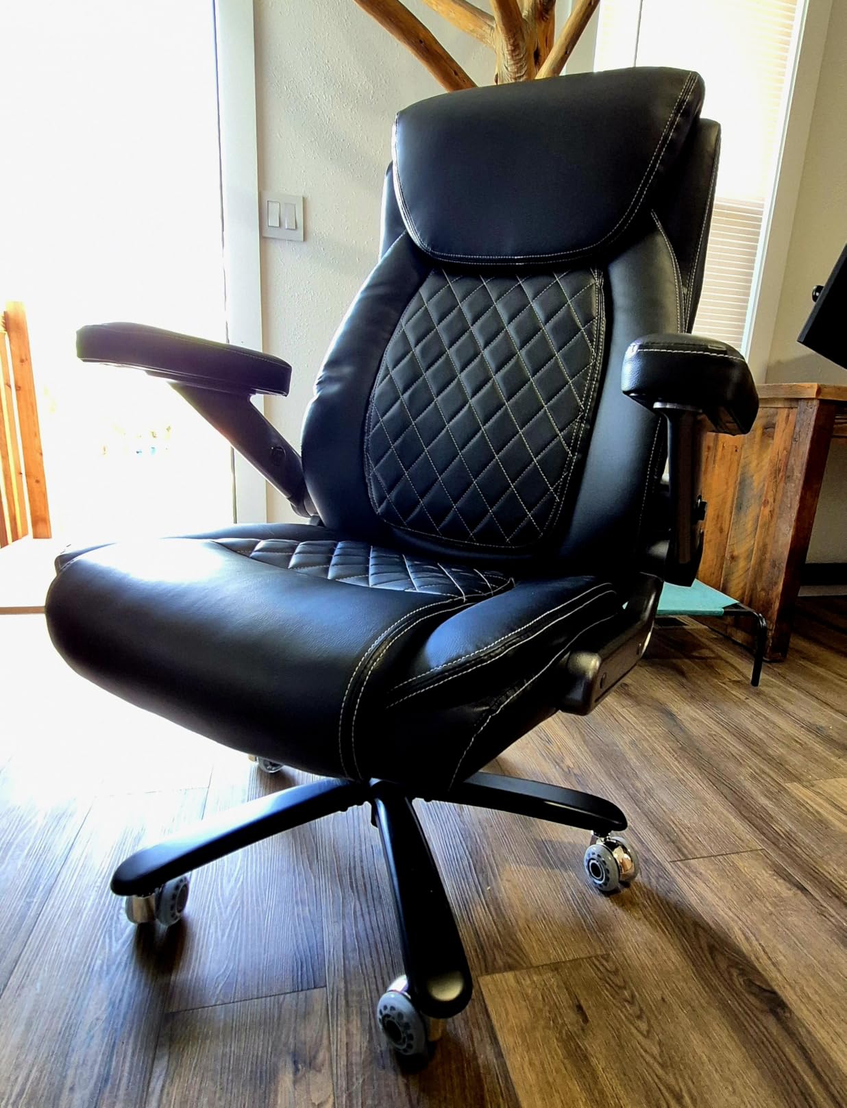Indulgear Large Heavy Duty Office Chair with 5D Flip Arms,Comfy Big and Tall Executive Office Desk Chair with Pocket Spring Cushion,High Back Computer Chair with Lumbar Support,Dual Rubber Wheel customer photo 2