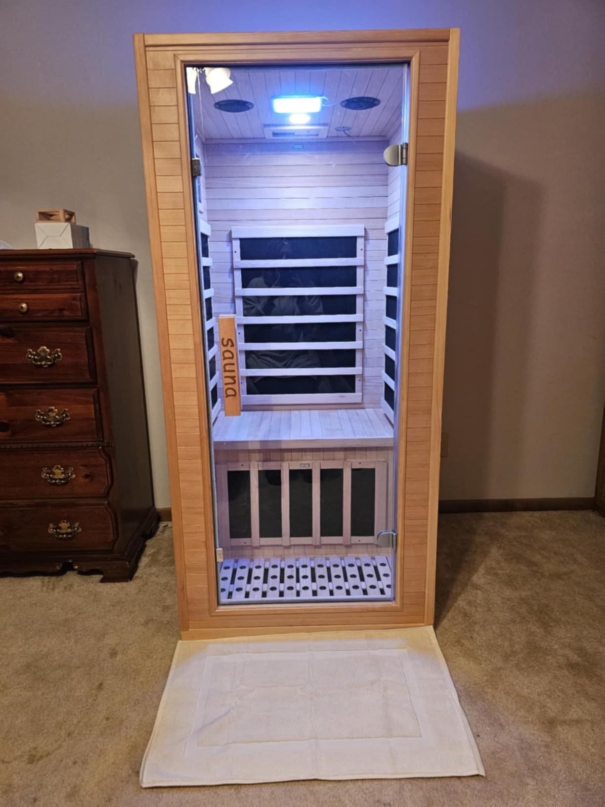 Homsido 2-3 Person Indoor Infrared Sauna, 11 Low EMF Far Infrared Carbon Panel Hemlock Wood Sauna Room Indoor Home Sauna with Tempered Glass Door,Bluetooth Speakers, Chromotherapy Lights(110V, 2100W) customer photo 2