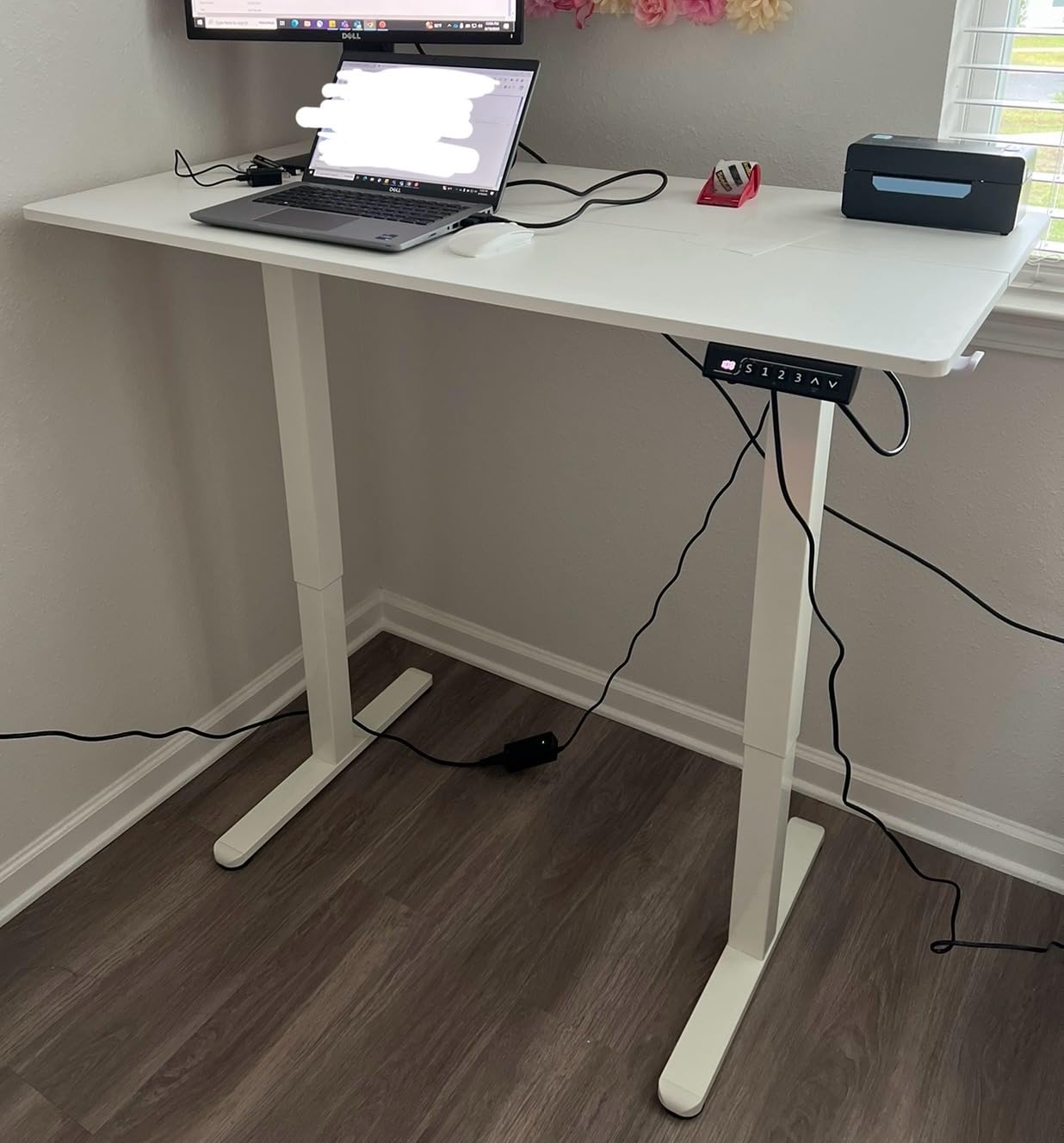 Small White Electric Standing Desk, 35×20 Inch Computer Desk customer photo 2