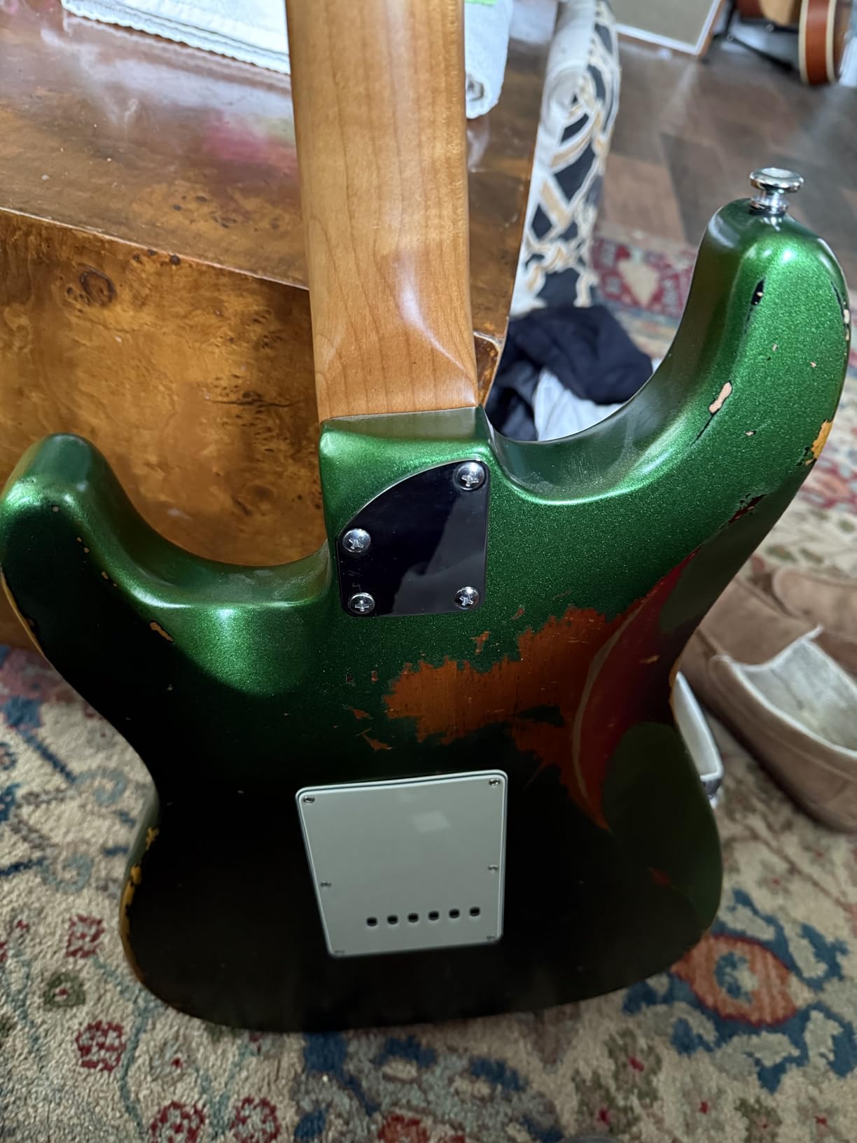 KGD Relic Electric Guitar,Roasted Maple Neck and Rosewood fingerboard,Bone Nut,6-String Relic Guitar,Professional/Full Size/Electric Guitars for Adults (Miami Blue) customer photo 2