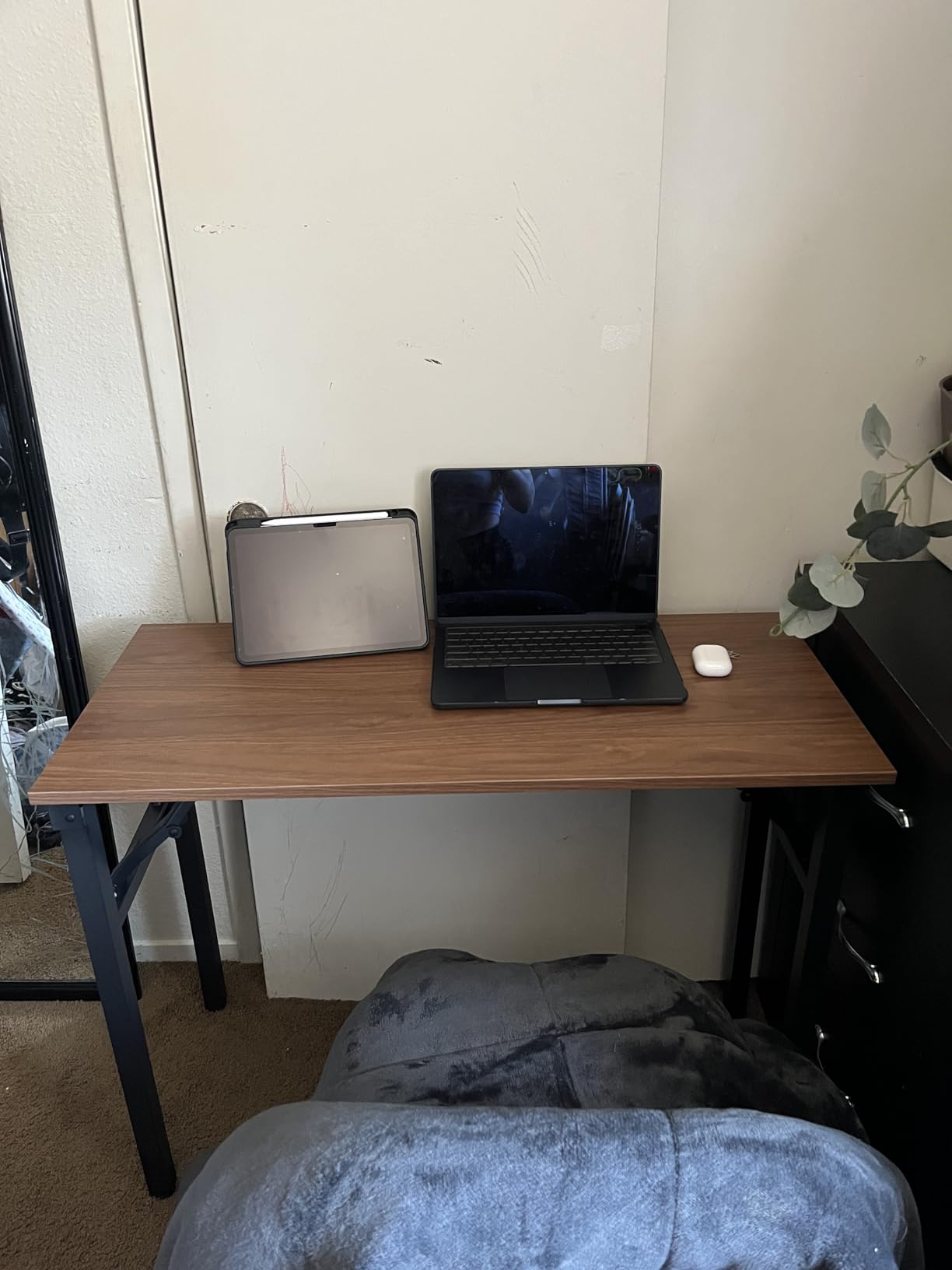 Frylr Small Folding Computer Desk – Portable 35.8 Inch Foldable Laptop Table, No-Assembly, Collapsible and Compact for Easy Storage, Lightweight for Small Spaces, Craft and Study Use, Dark Walnut customer photo 2