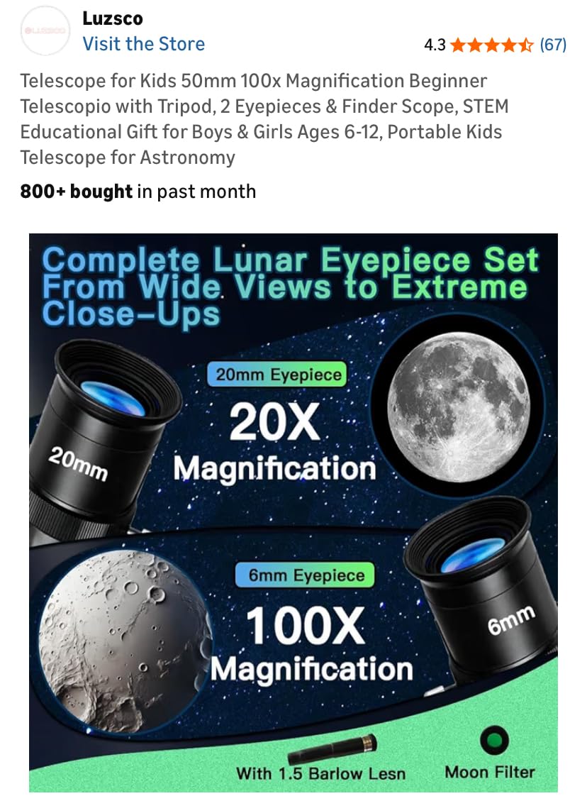 Telescope for Kids, 50mm 100x Beginner Telescope with Tripod customer photo 2