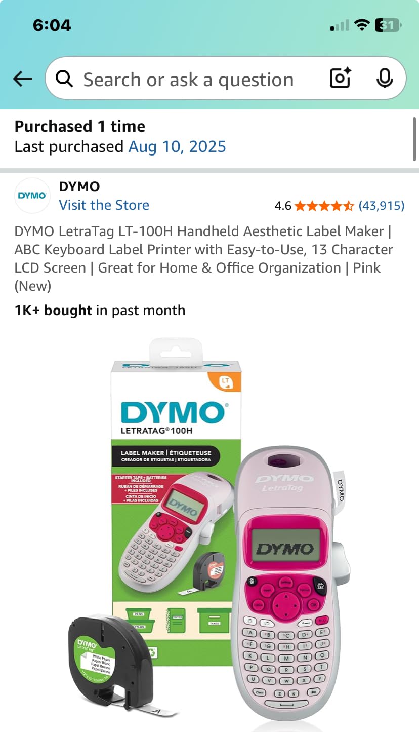 DYMO LetraTag LT-100H Handheld Aesthetic Label Maker, ABC Keyboard Label Printer with Easy-to-Use, 13 Character LCD Screen, Great for Home & Office Organization, Pink customer photo 1