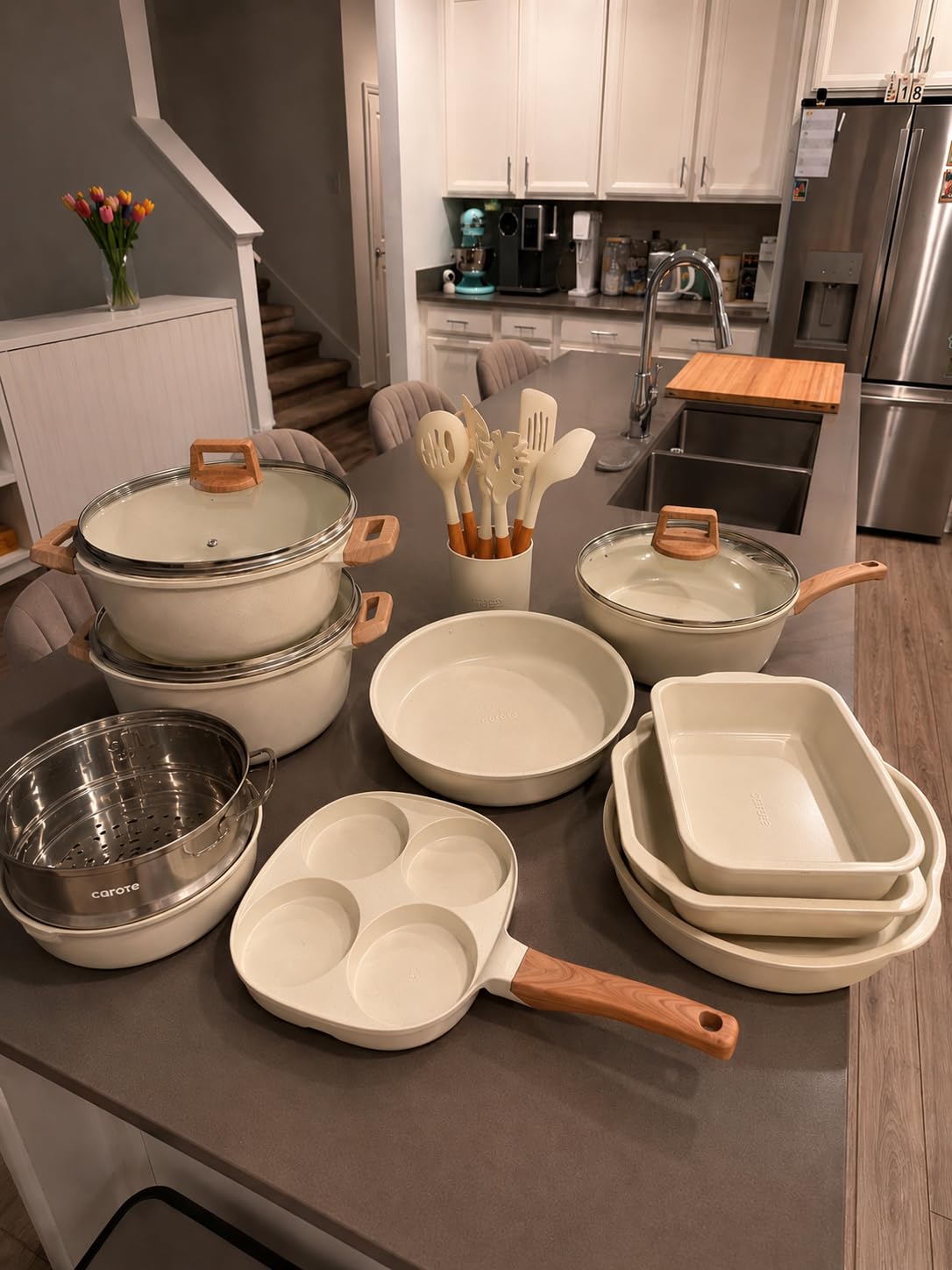 CAROTE 21pcs Ceramic Cookware Sets, Pots and Pans Set Blue customer photo 2