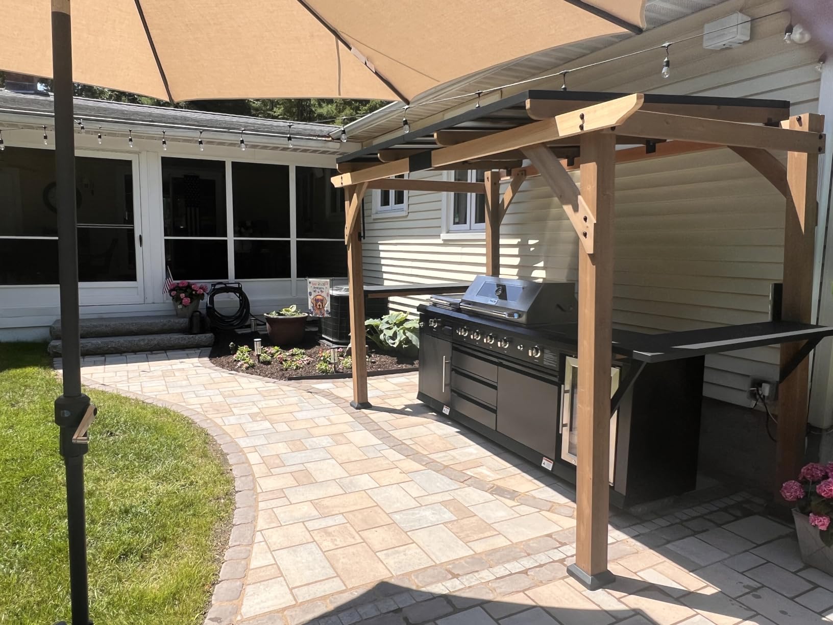 Modern Shade Wood Grill Gazebo 12' x 16' with Sloped Galvanized Steel Roof | All-Weather Cedar Gazebo with 4.6'' Extra-strong Post, Wood Gazebo with Superior Snow & Wind Resistance for Patio, Garden customer photo 2