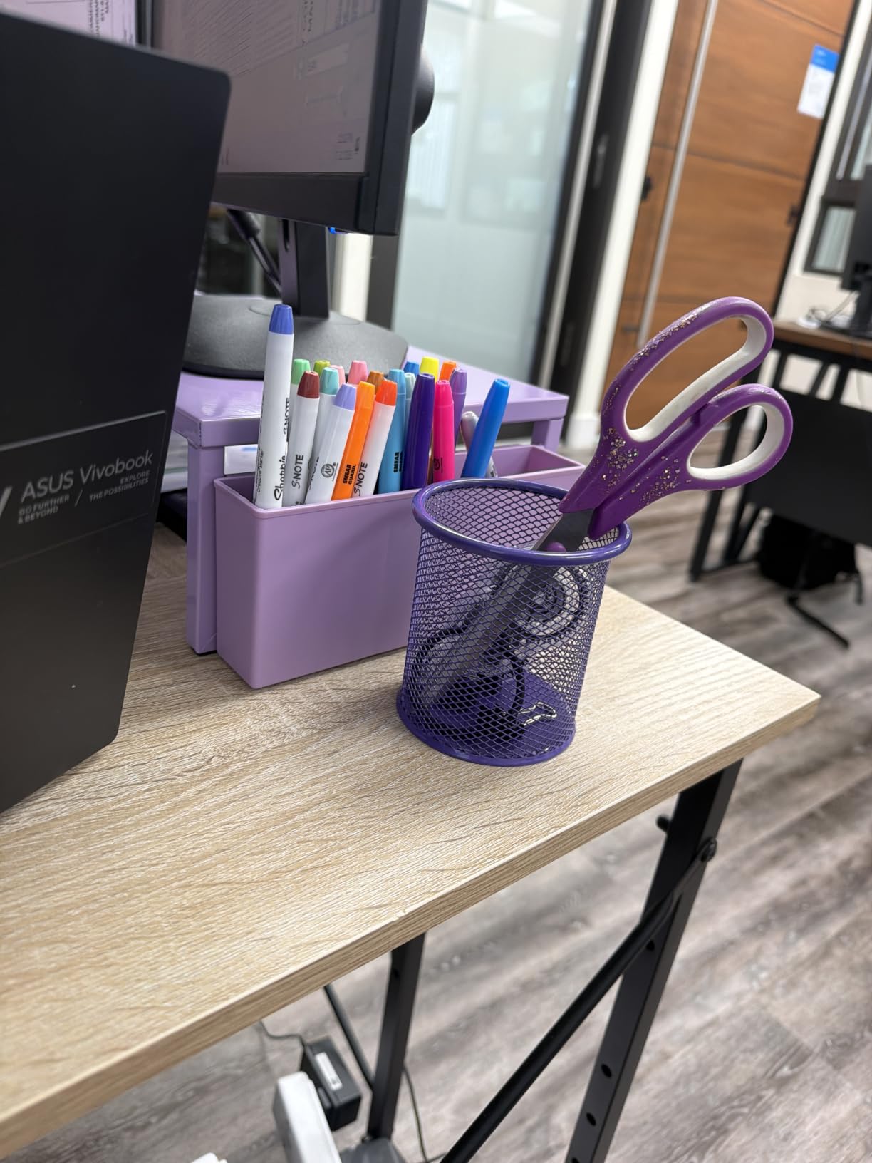 OPNICE Desk Organizers and Accessories, Dual Monitor Stand Riser with Drawer and 2 Pen Holders, Desk Shelf Computer Racks & Printer Stand for Office Workspace Organizers, Desktop Organization (Black) customer photo 1