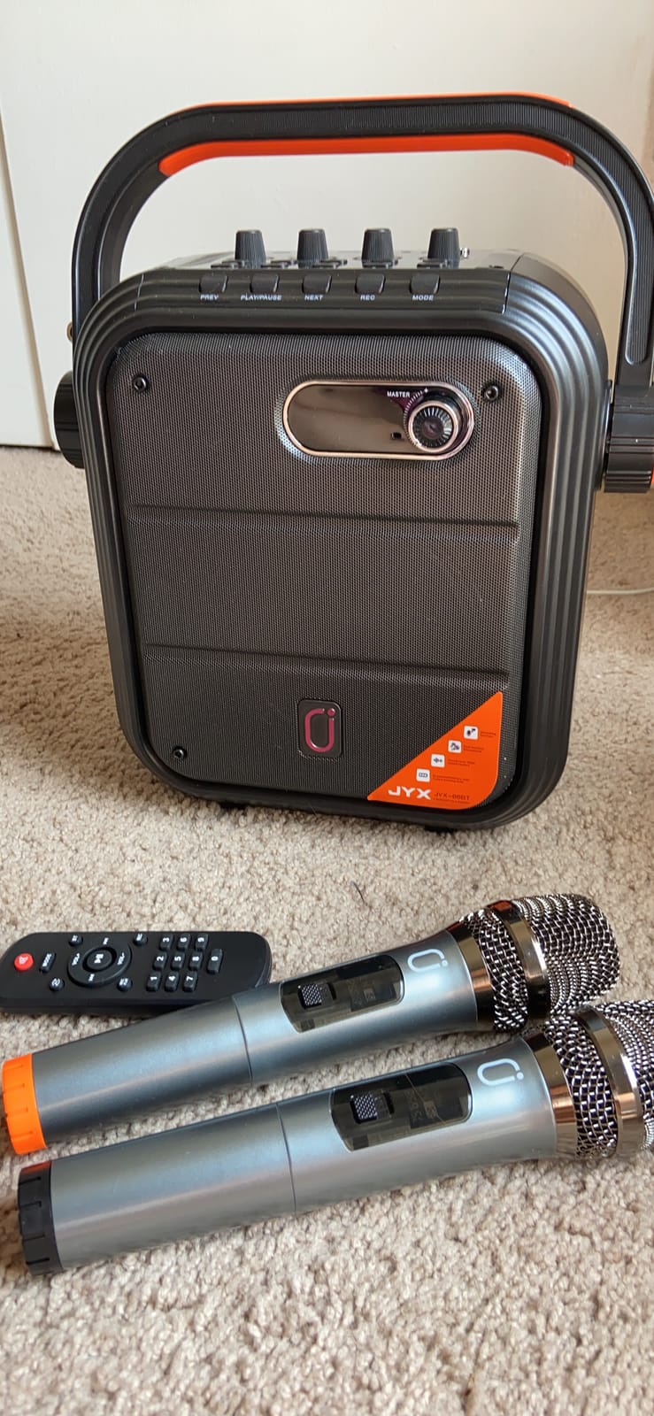 JYX Karaoke Machine with 2 Wireless Microphones, Portable Bluetooth Speaker PA System with Shoulder Strap, RGB Lights, Subwoofer Support TWS, USB, Radio, AUX, REC, Bass&Treble for Home Party/Adults customer photo 2