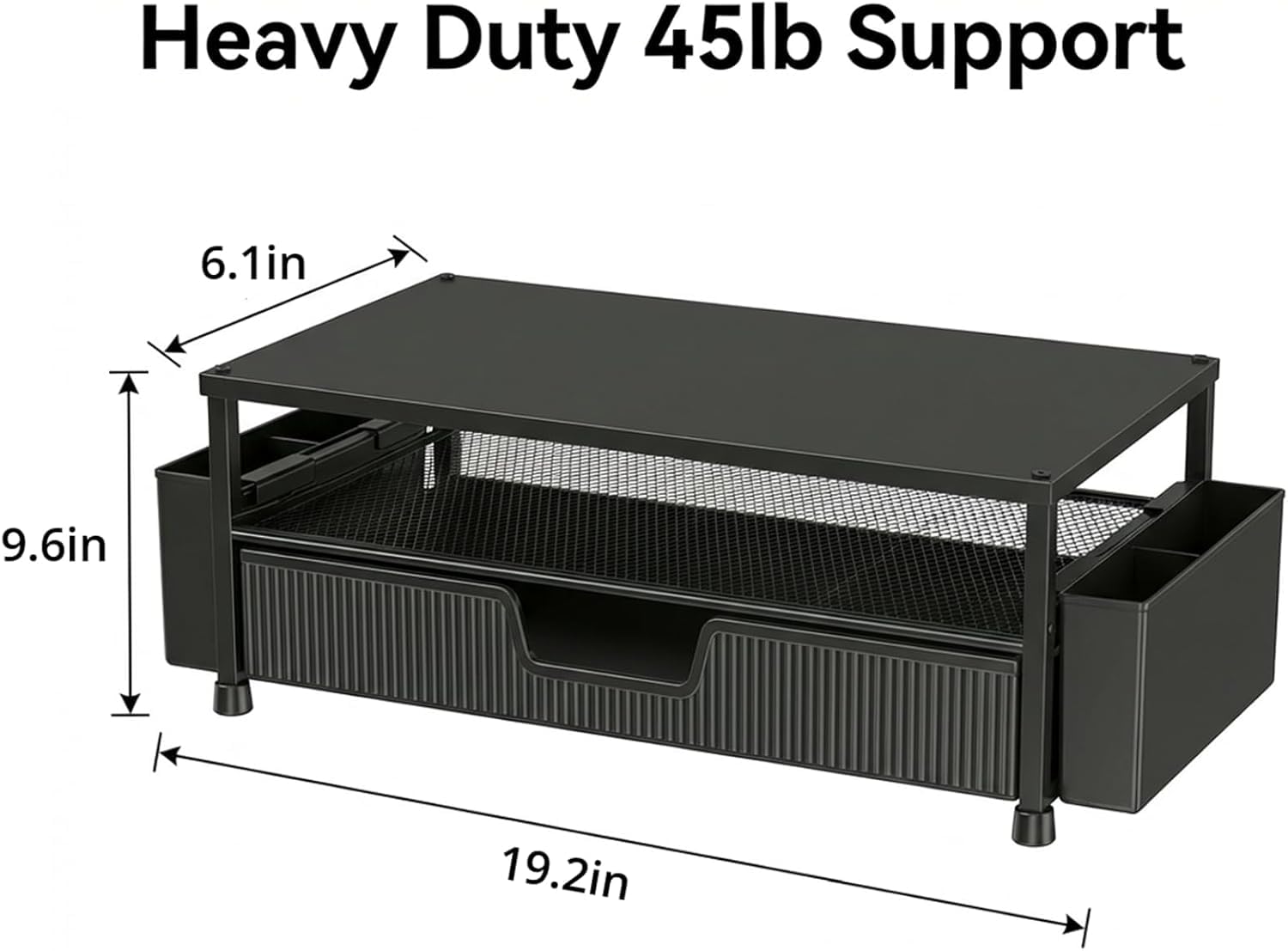 ECOLOVI Desk Organizer and Accessories, 2-Tier Computer Monitor Stand Rise with Storage Drawer & 2 Pen Holders, Laptop & Printer Stand for Desktop, Workspace Organizers for Office Supplies (Black) customer photo 1