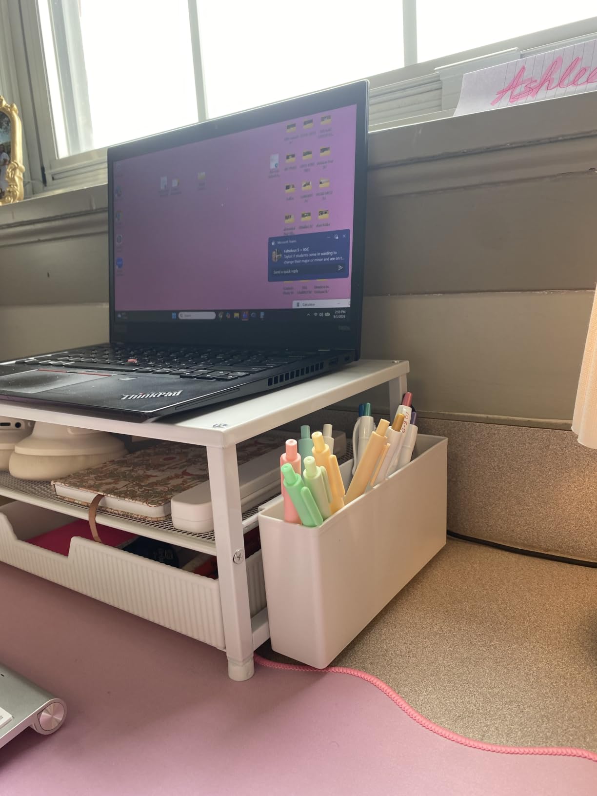 ECOLOVI Desk Organizer and Accessories, 2-Tier Computer Monitor Stand Rise with Storage Drawer & 2 Pen Holders, Laptop & Printer Stand for Desktop, Workspace Organizers for Office Supplies (Black) customer photo 2