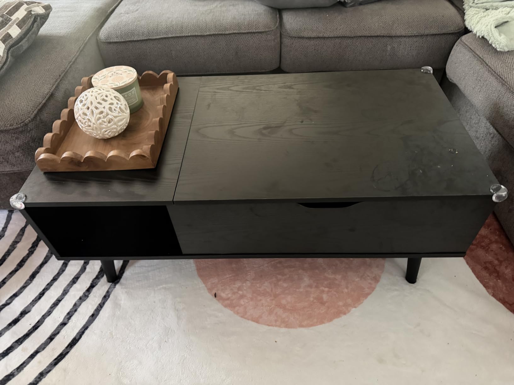 OLIXIS Wooden Coffee Table, Lift Top Coffee Table with Large Hidden Compartment and Ample Storage Shelf, Lift Tabletop Dining Table for Living Room, Home Small Space, Rustic customer photo 1