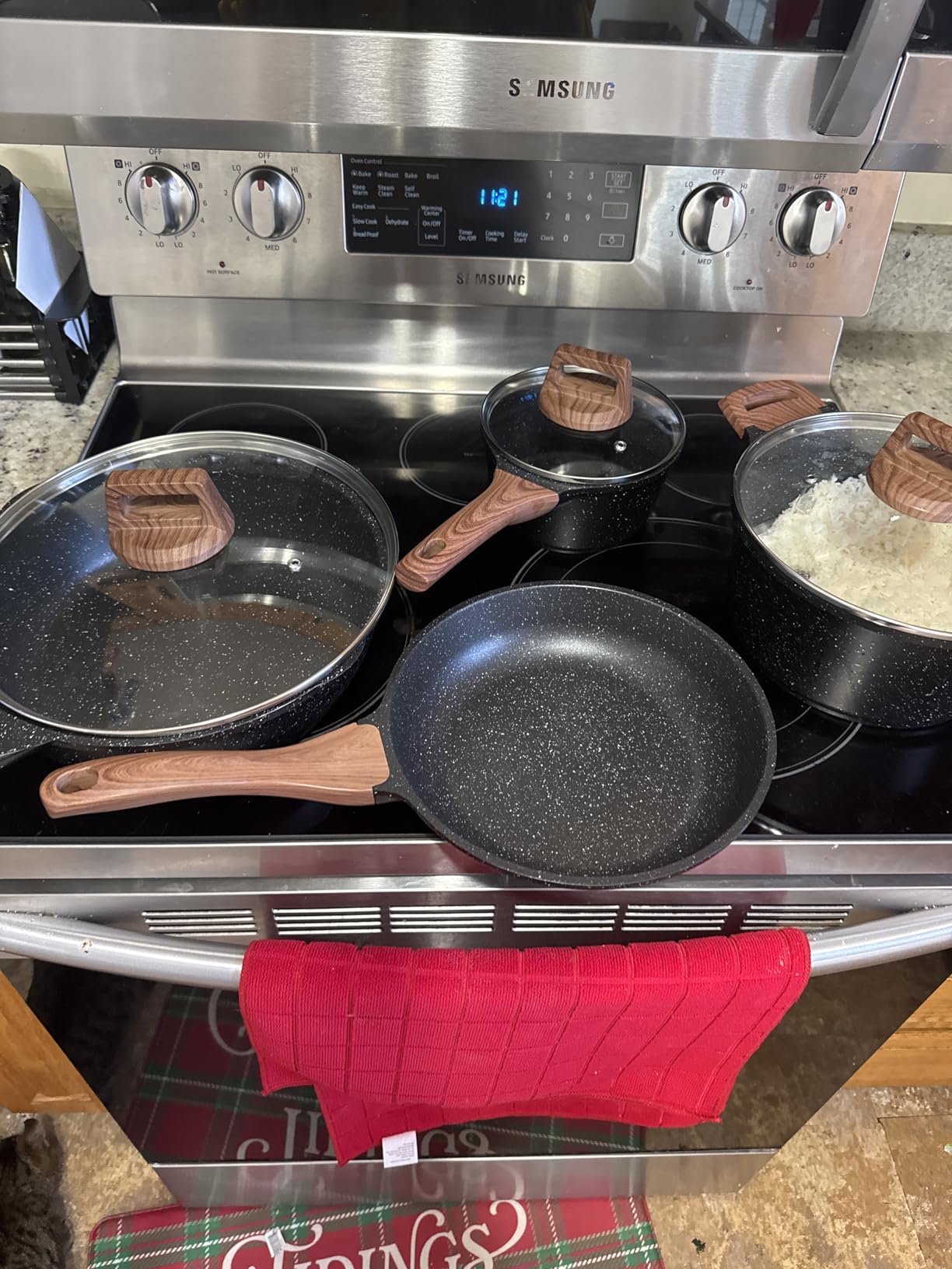 ESLITE LIFE Nonstick Cookware Sets, 9 Pcs Granite Coating Pots and Pans Set Kitchen Cooking Set, Compatible with All Stovetops (Gas, Electric & Induction), PFOA Free, Black customer photo 2