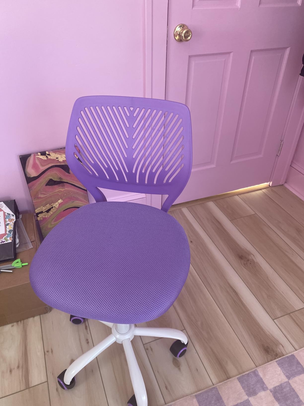 FurnitureR Rolling Study Mesh Desk Chair, Ergonomic Armless Compact Adjsutable Swivel Task Chair with Soft Cushion ad Plastic Mid-Back for Students Teens Children Kids, Sky Blue customer photo 2
