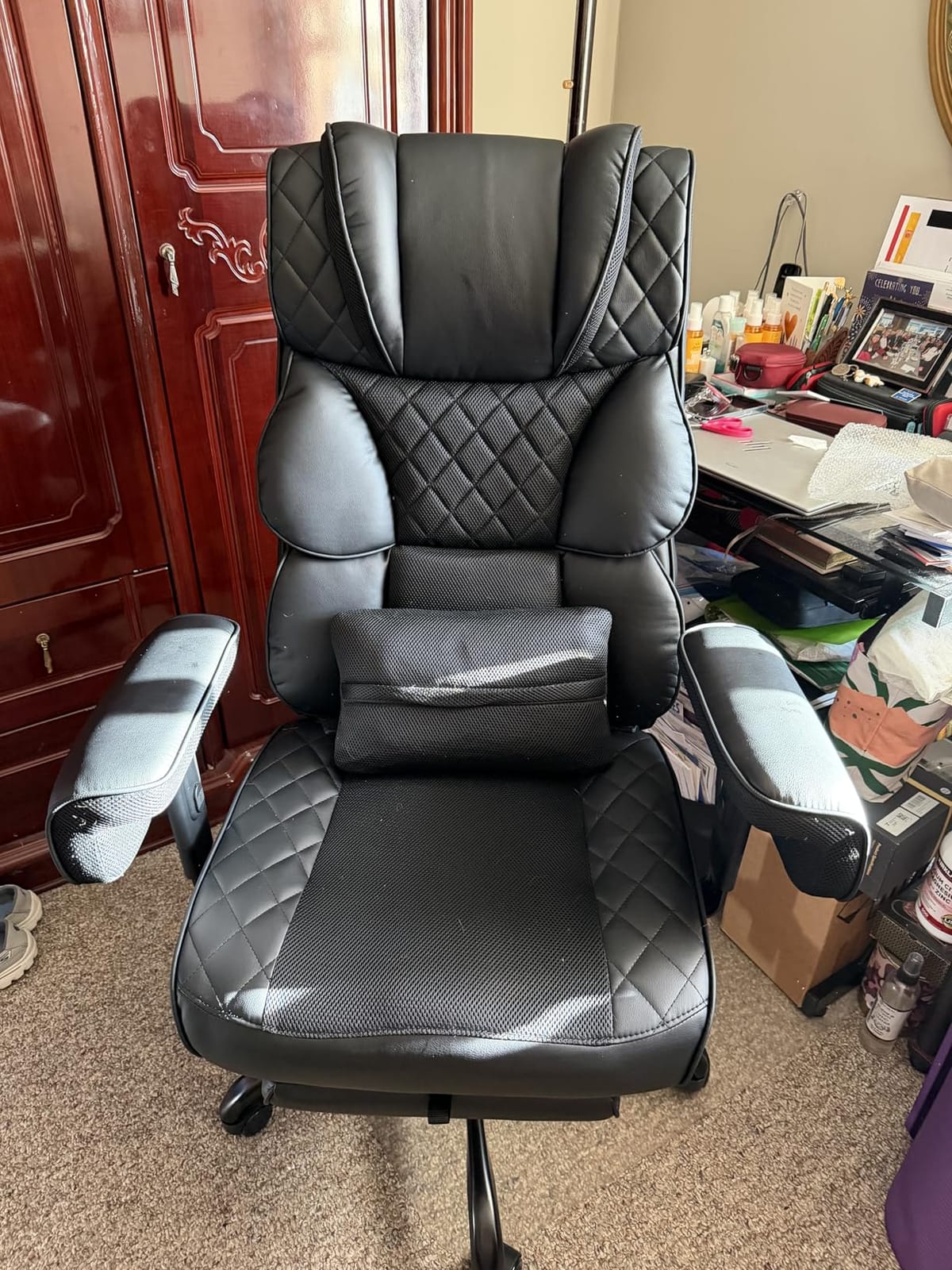 Vonesse Office Chair, Desk Chair with Soft Adjustable Armrests, Ergonomic High Back Gaming Chair with Lumbar Support, Executive Computer Chairs with Footrest (PU Leather, Black) customer photo 2